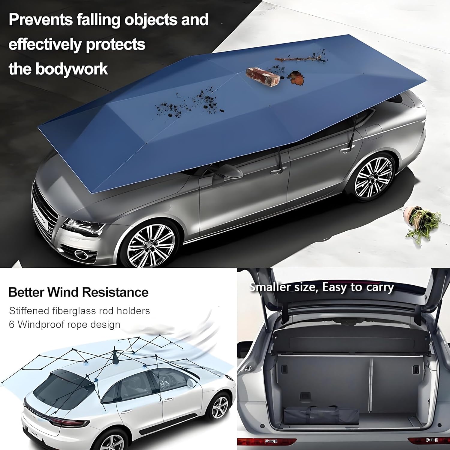 Universal Car Tent, Fully Automatic Mobile Carport Canopy, Extra Large Coverage,Remote Control Anti-UV Sun Shade Shelter for Trucks SUV Sedan Grey-17ft