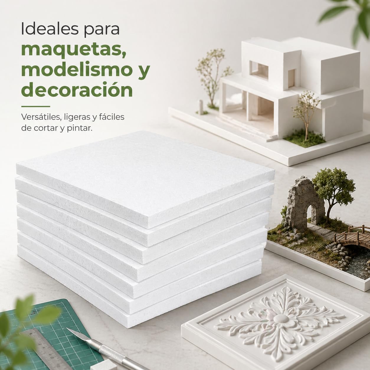Planchas de Poliestireno Blanco (6 Unidades, 27x37x3 cm) - Laminas Ligeras y Lisas para Manualidades, Fabricadas en España"
