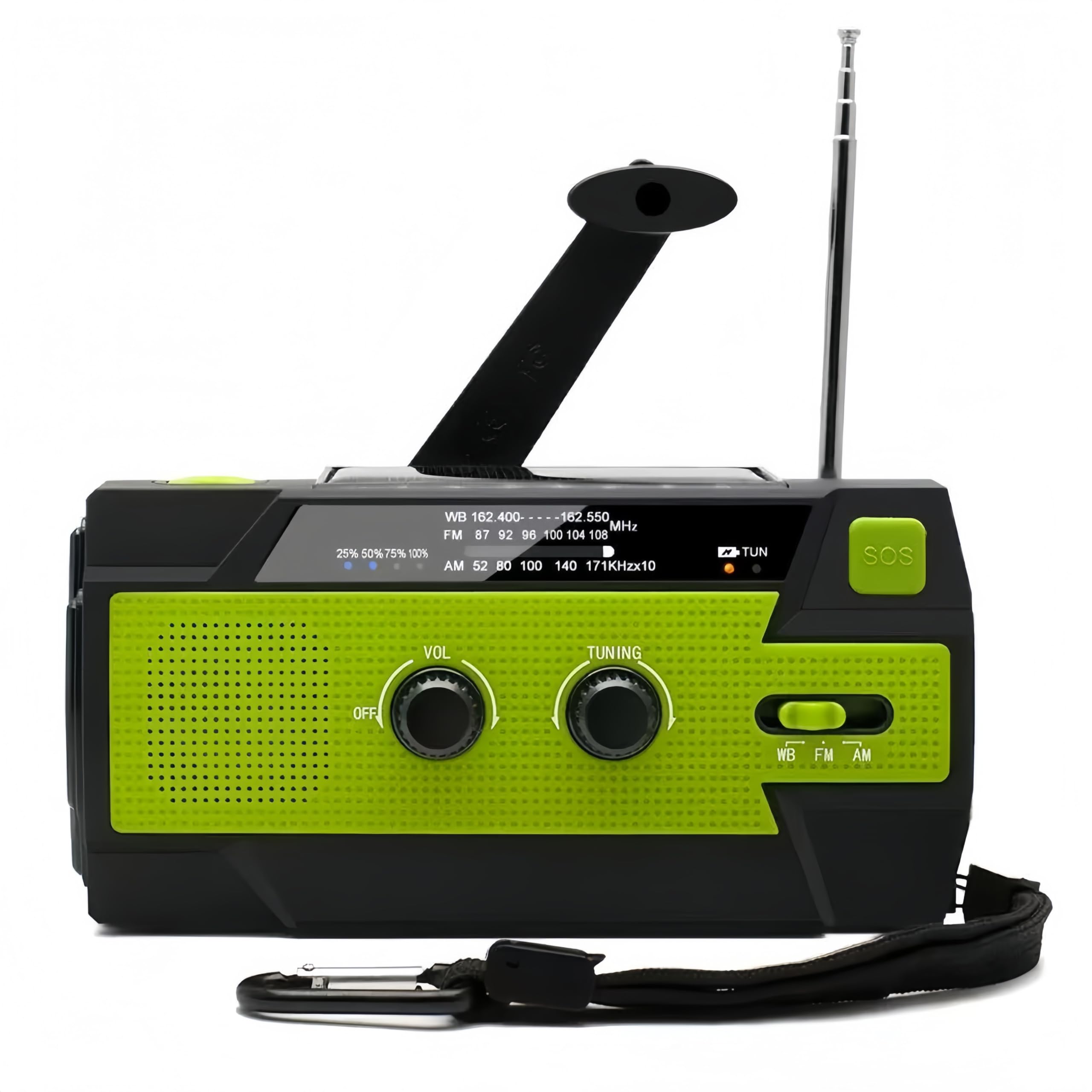 MangePagar Emergency Weather Radio, Hand Crank, 4000mAH, Portable, Solar Charging, with AM/FM/NOAA, 3 LED Flashlights, LED Induction Reading Lamp, SOS Alarm, Rechargeable Green