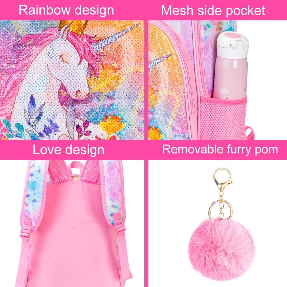 WZLVO Kids Backpack for Girls,Prechool Elementary Kindergarten School Bookbag and Lunch Box - Image 3