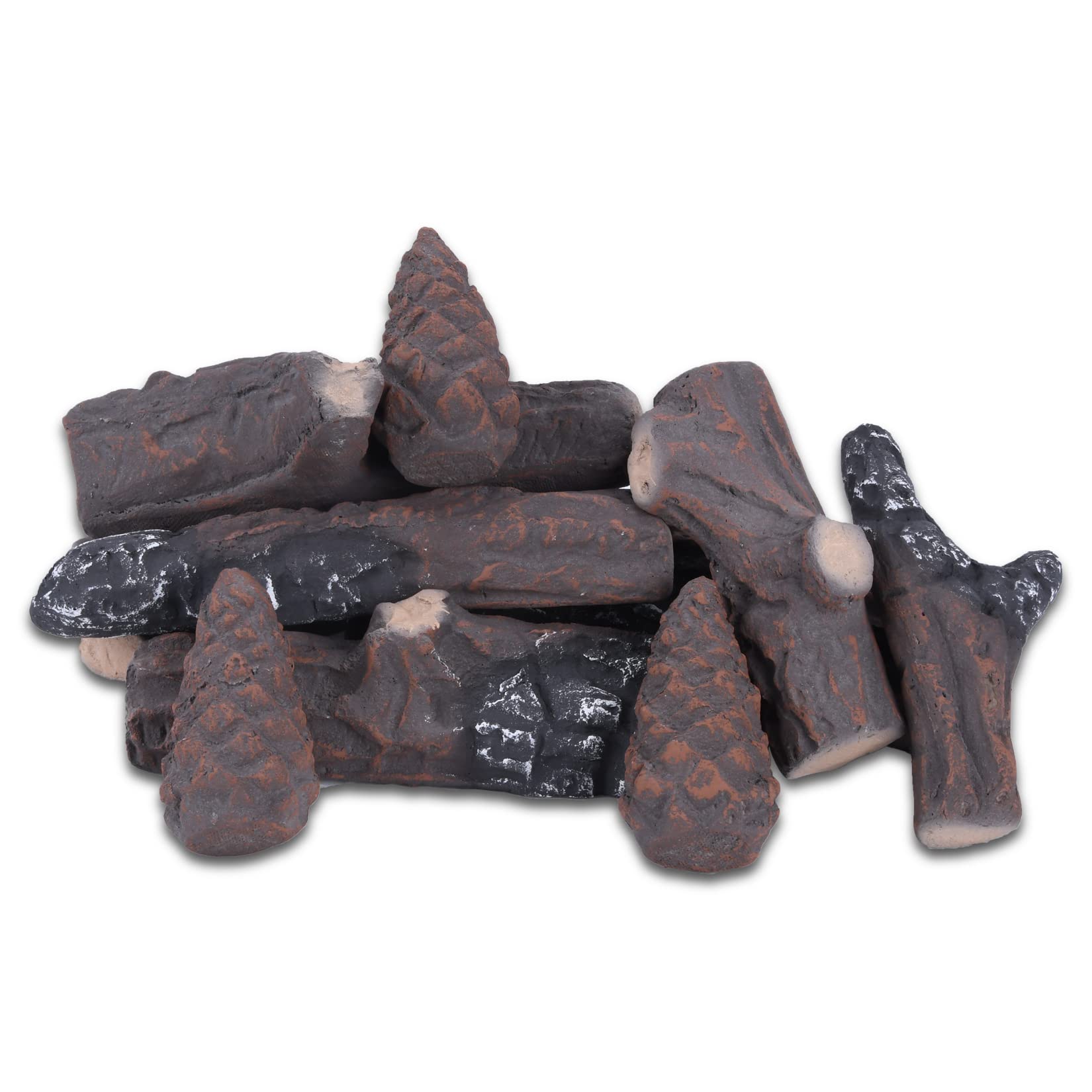 vchin 10 Piece Gas Fireplace Logs,Stackable Fake Logs Set,Ceramic Logs for Gas Fireplace and Fire Pit - Gas, Insert, Ventless, Vented, Electric (Small Size)