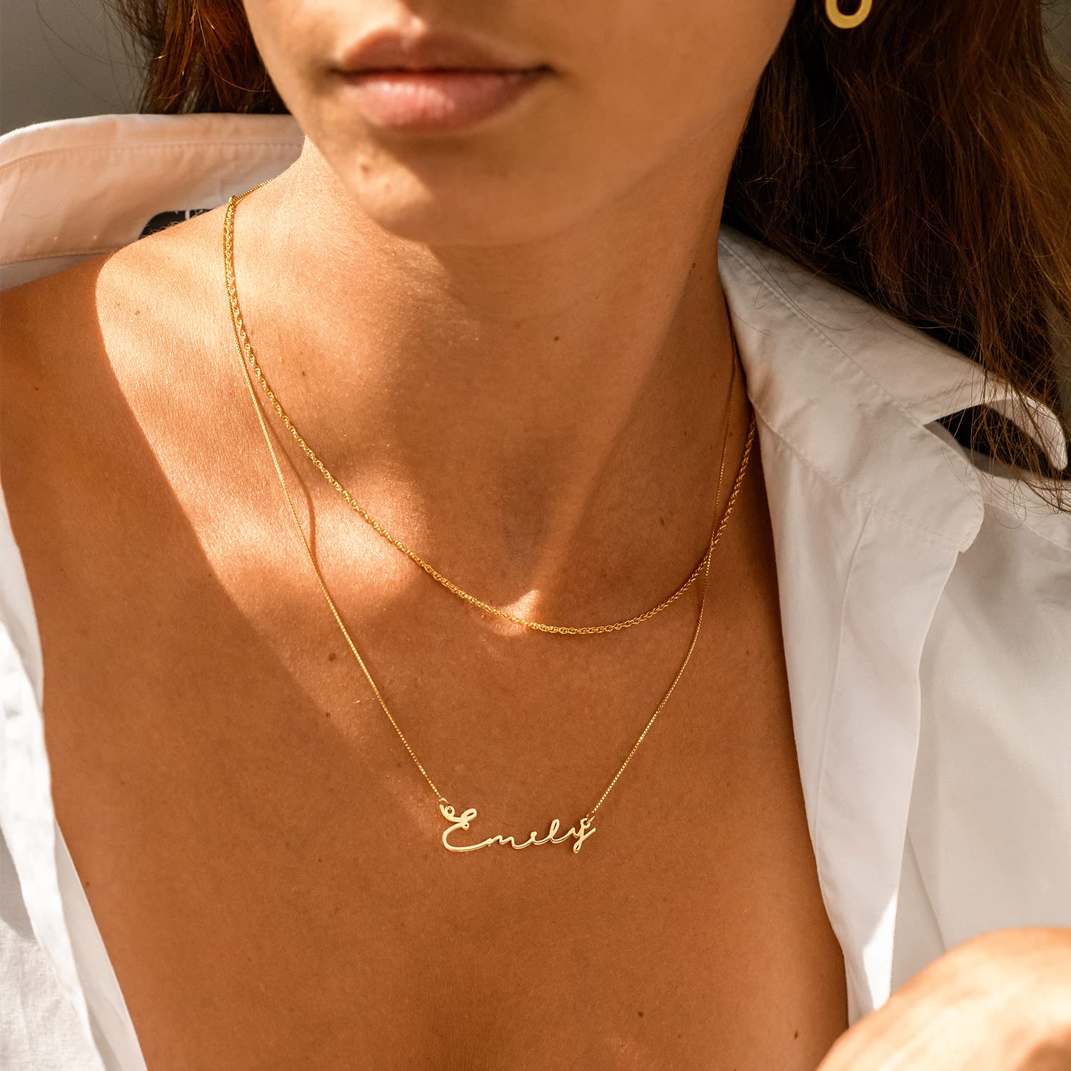 MYKA Personalisierte Namenskette im Signaturstil aus Sterling Silber 925 - Vergoldet - Anpassbar Weihnachten Typenschild Name Schmuck Geschenk für Damen - Mutter - Freundin