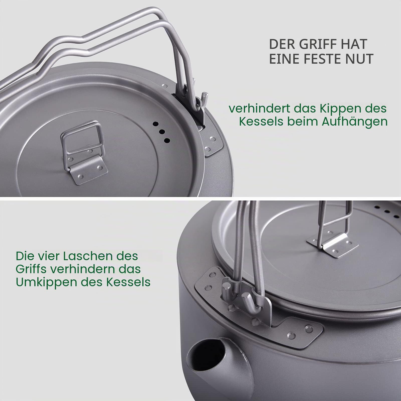 Boundless Voyage 1L Camping Titan Wasserkocher mit Klappgriff Filter Große Kapazität Topf Kochen Outdoor Kochset Töpfe Ti3098D