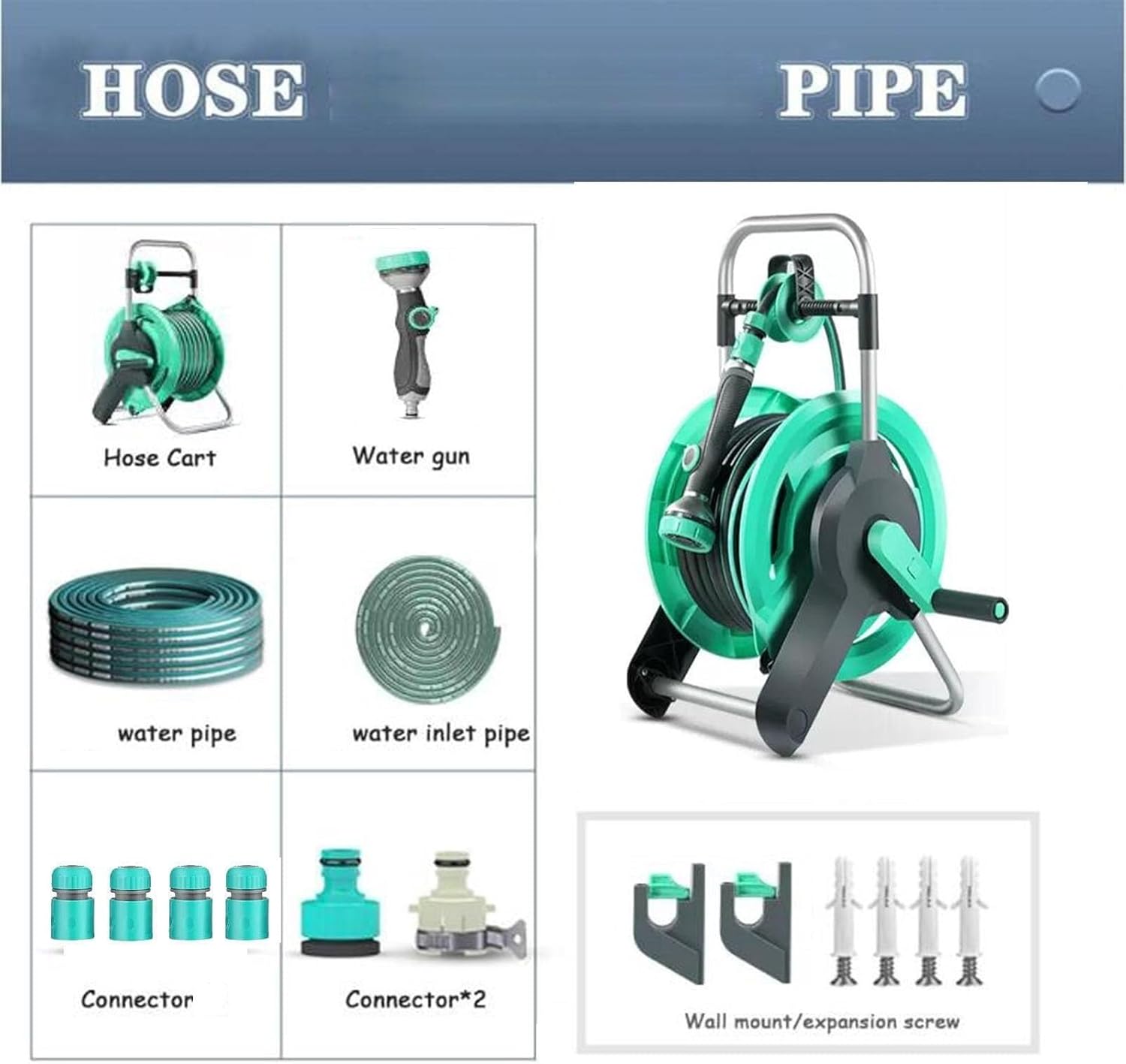 Heavy Duty Garden Hose Reel Cart With Water Gun, Portable Water Hose Storage Holder For Outdoor Irrigation