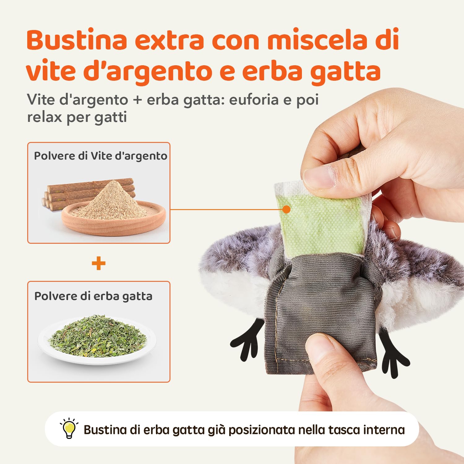 Potaroma - Giocattoli per gatti, uccelli ricaricabili, giocattoli realistici, giocattoli di peluche attivati al tatto, giocattoli interattivi di peluche, alette battenti, catnip kicker 4.0»