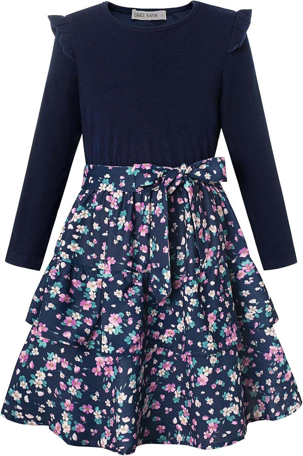GRACE KARIN Girls Long Sleeve Dress Floral Fall Winter Church Casual 6-12Y