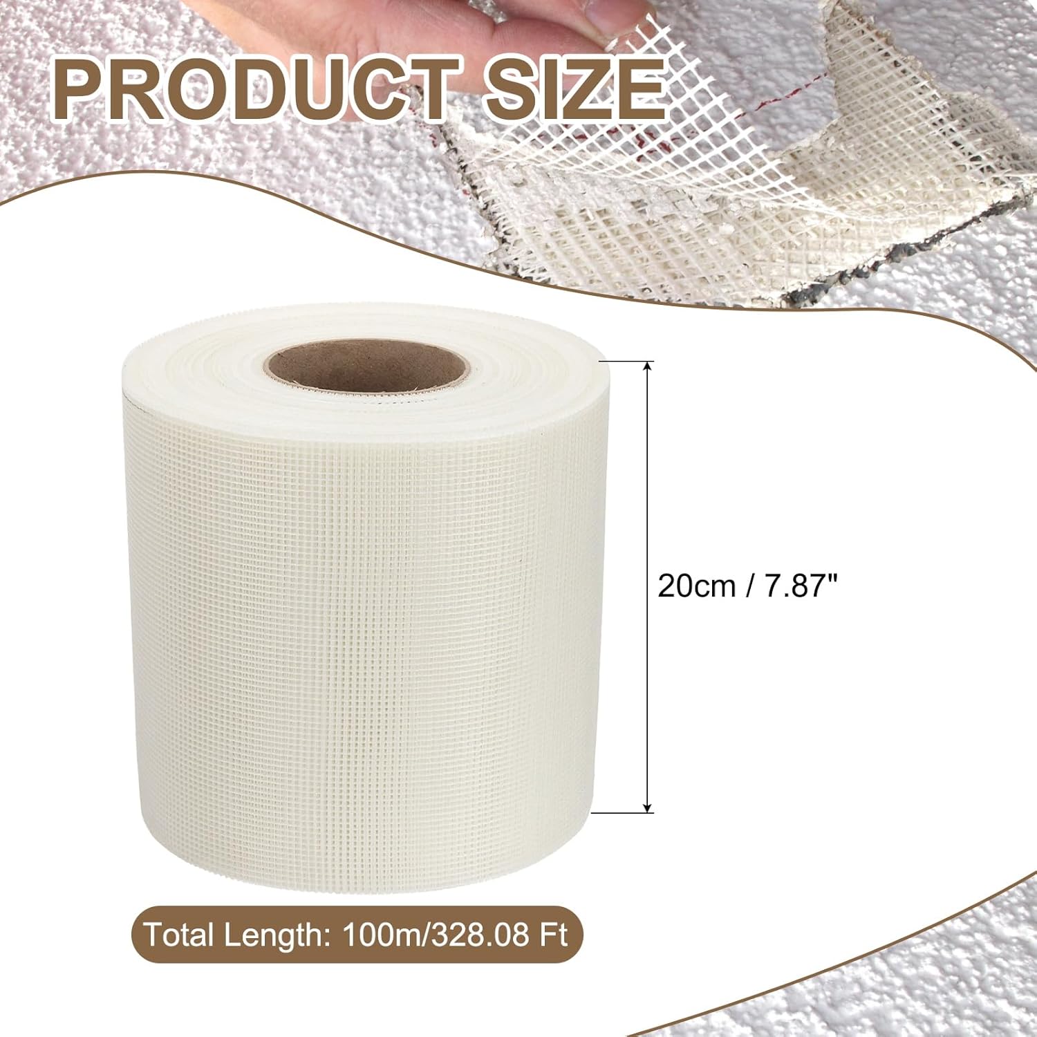 PATIKIL Drywall Repair Mesh Tape, 8 inch x 328 ft Fiberglass Repair Patch Self-Adhesive Dry Wall Joint Tape 10 Mesh Wall Hole Crack and Seam Patch, White