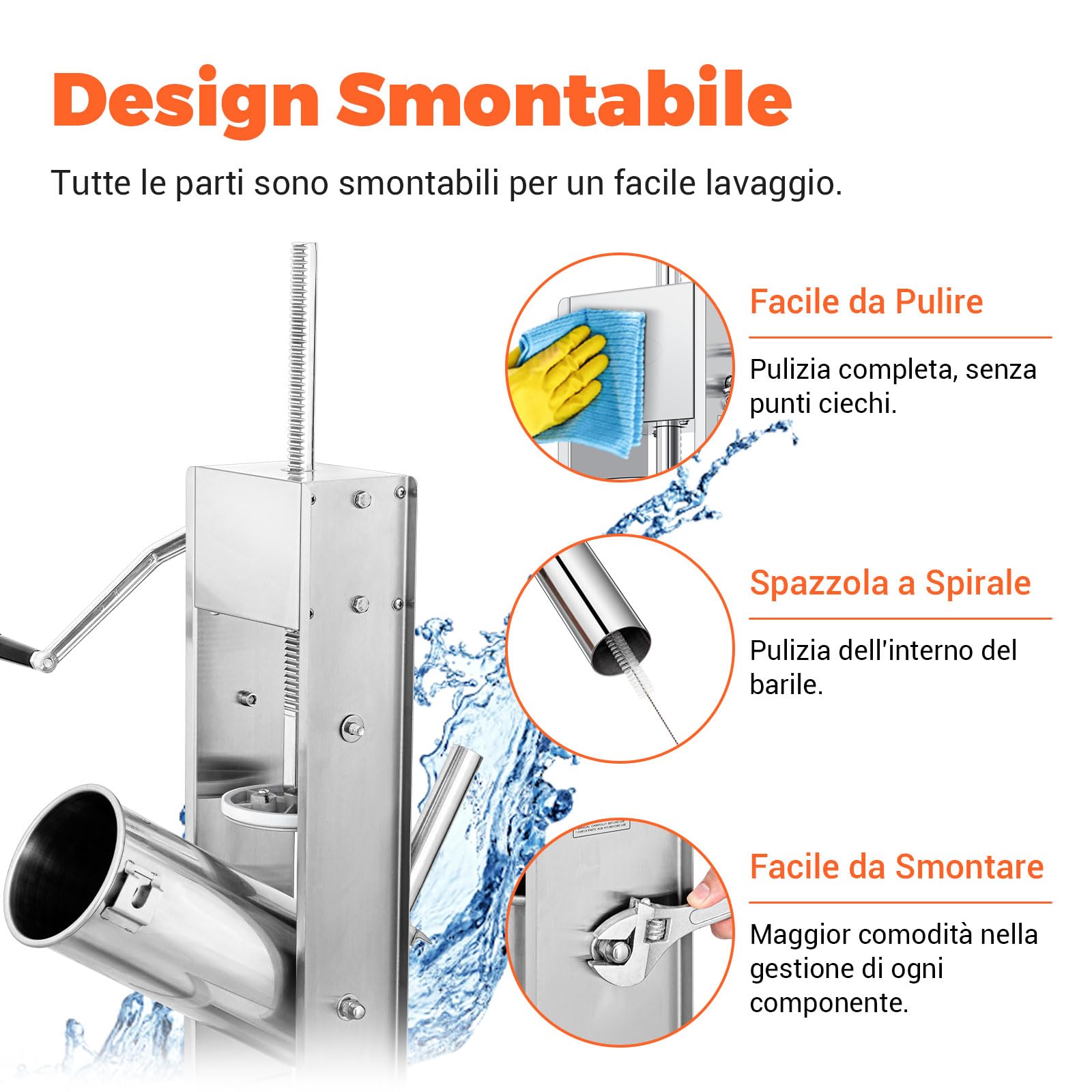 LEEVOT Insaccatrice per Salsicce 15Lb/7L, in Acciaio Inossidabile 304, Regolabile, 2 Velocità, 4 Tubi di Riempimento (Argento)