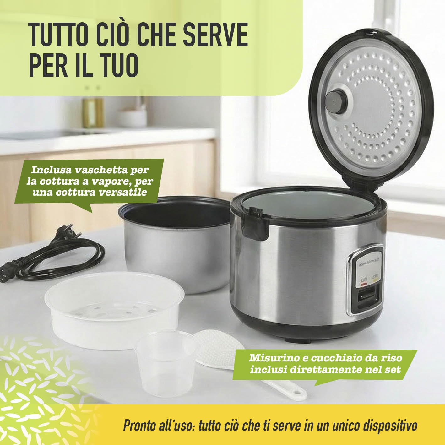 GourmetMaxx 14655 Rice Cooker Argento con funzione vapore
