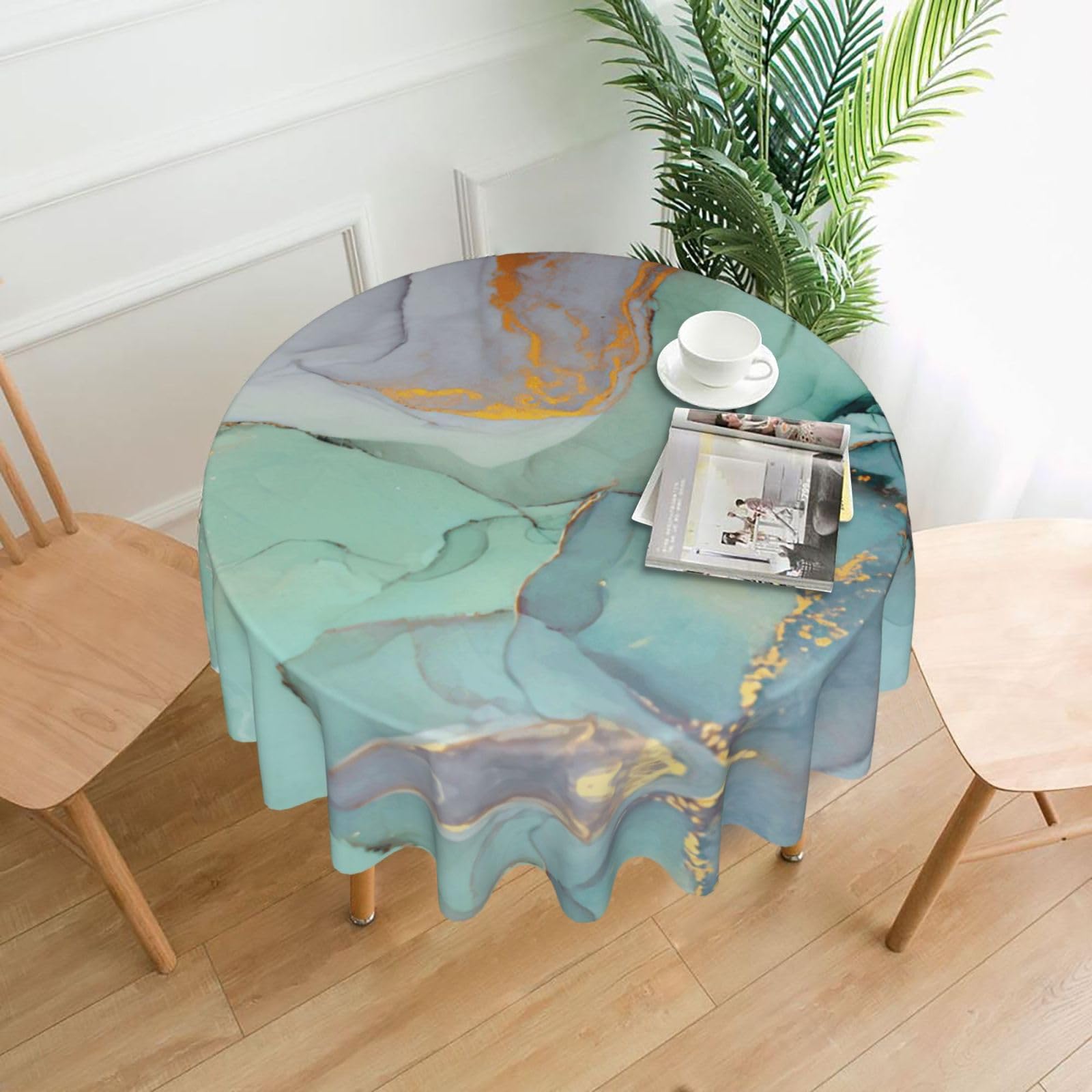 SDEGTHO colourful marble Print Boho Round Tablecloth 60in Vintage Polyester Cover for Wedding Party Thanksgiving