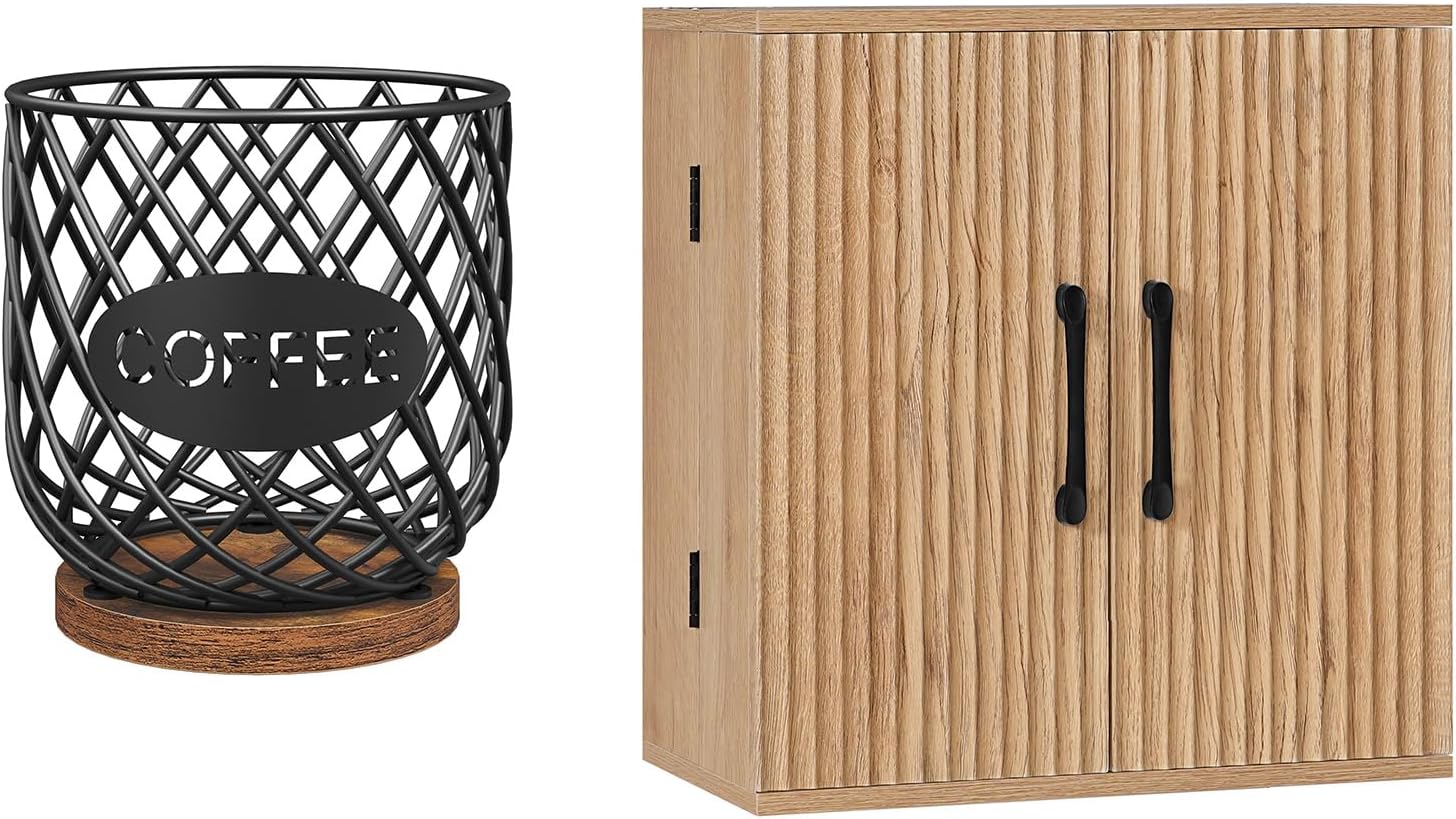 Coffee Pod Holder Organizer, Farmhouse Medicine Cabinet with 2 Doors, Storage Organizer Over The Toilet, Kitchen Cabinets Wall Mounted, for Bathroom, Kitchen, Laundry Room