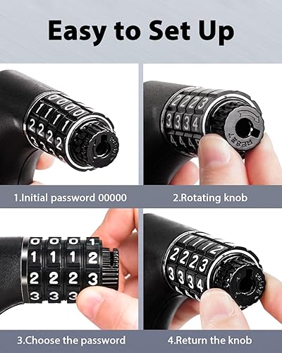 Miniatura 6 de KEYSTP Candado de bicicleta con combinación y llave, antirrobo, impermeable, reiniciable, 0.472 in