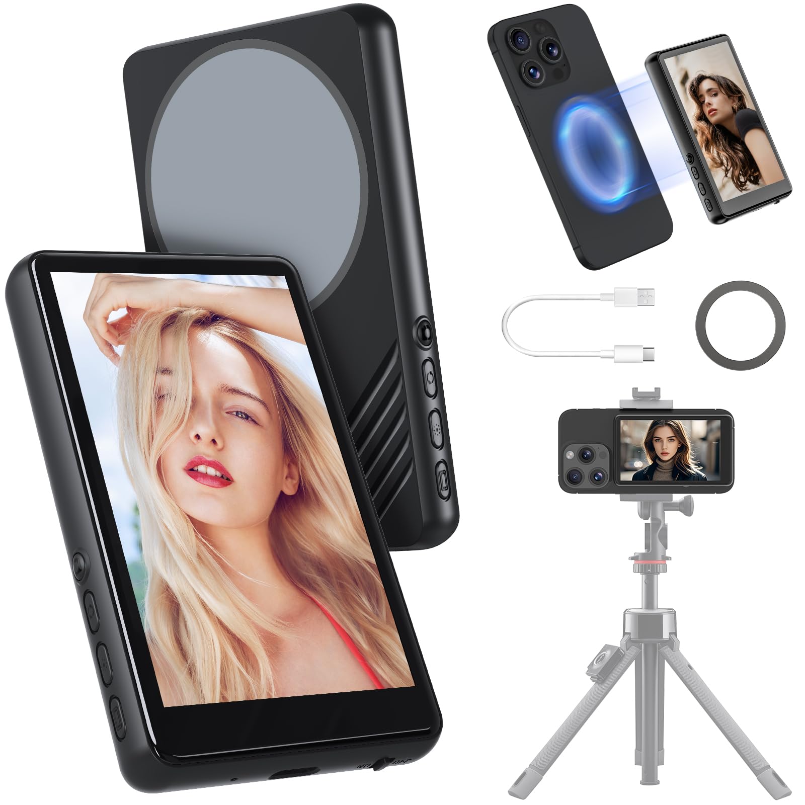 Back Camera Monitor iPhone,Newest Magnetic Phone Vlog Selfie Monitor Screen for Content C…