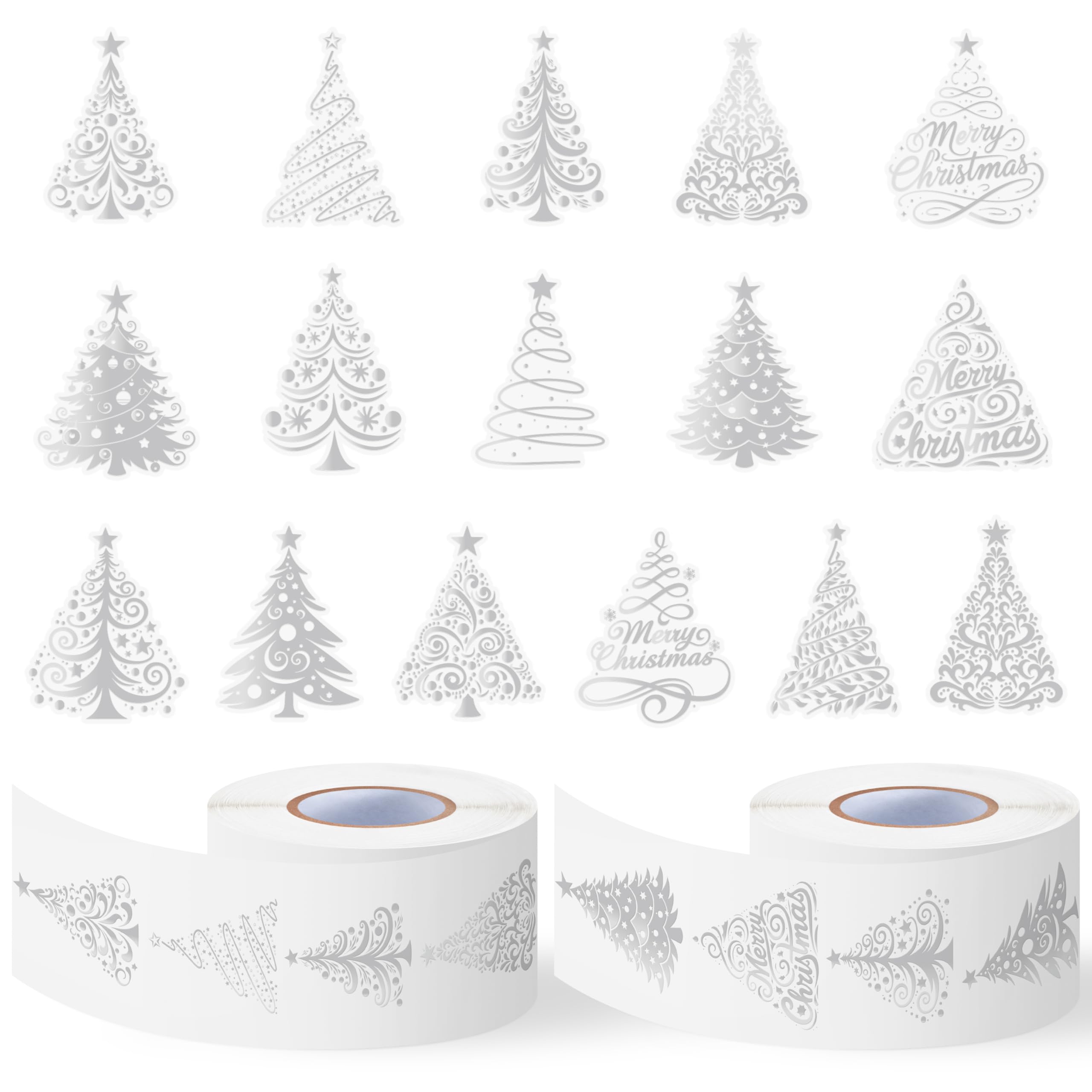 Foil Christmas Tree Stickers - 1000 Pcs Easy Peel Metallic Tree Waterproof Vinyl Reusable Laptop Sticker Coloring Book Scrapbook Water Bottle Page Activity Pad Birthday Party Favor Skateboard