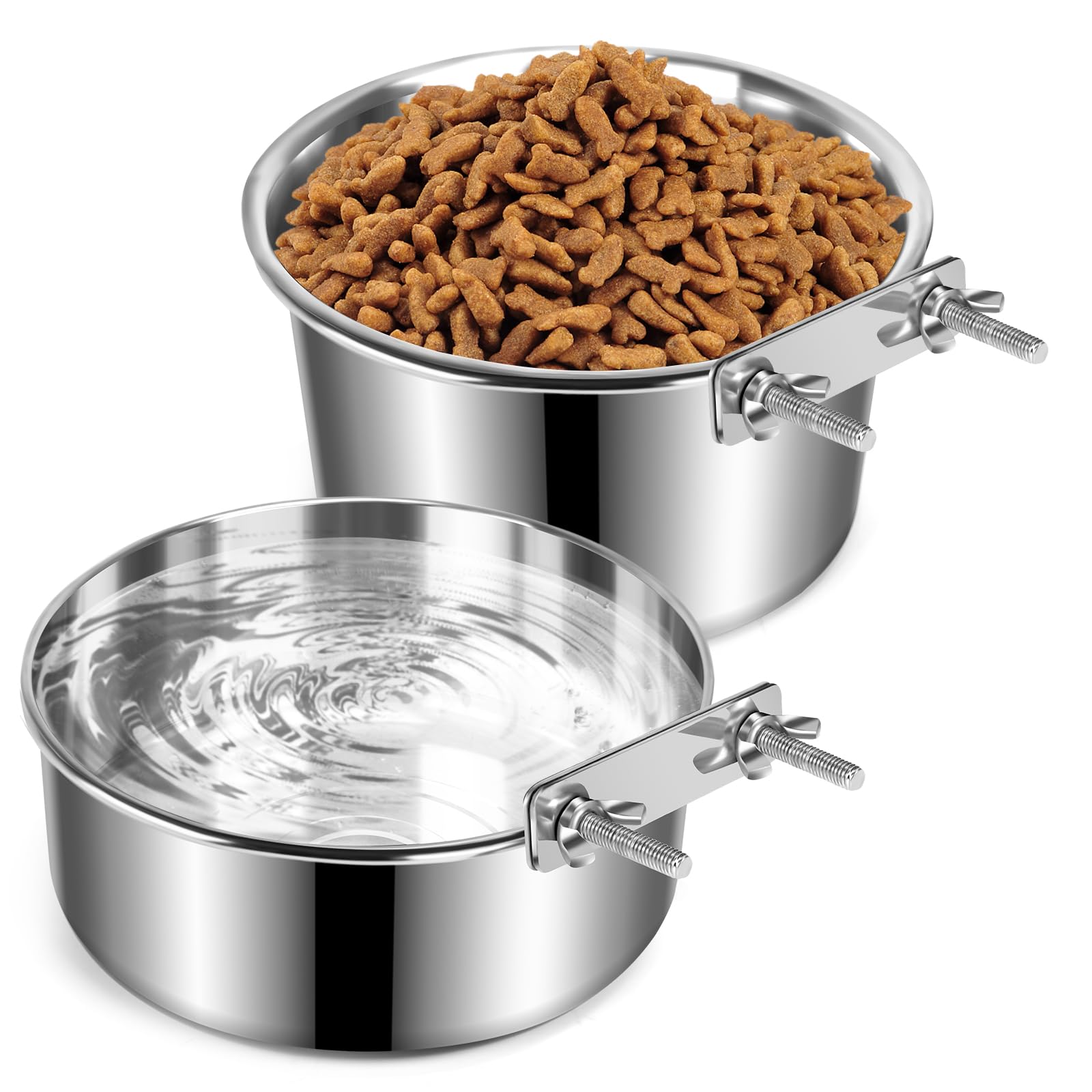 Crate Dog Bowls, Removable Stainless Steel Dog Bowls for Food and Water, Pet Kennel Hanging Food Water Feeder Station for Small/Medium/Large Pets, (