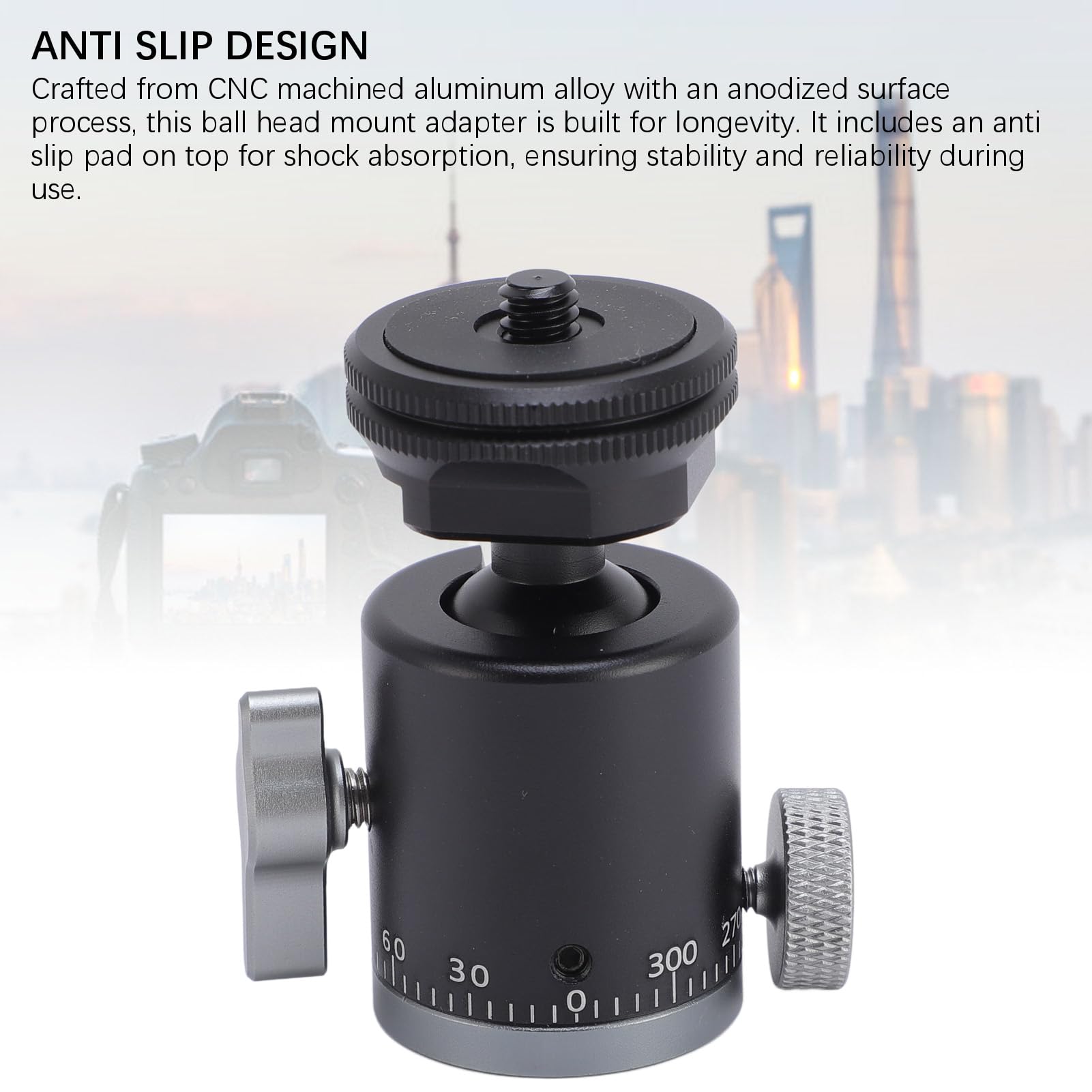 1/4 Inch Camera Ball Head, Metal Ball Head Camera Mount with 1/4 Inch Screw Hole, Cold Shoe Mount, 360° Rotation, for Monopod, DSLR, Camera