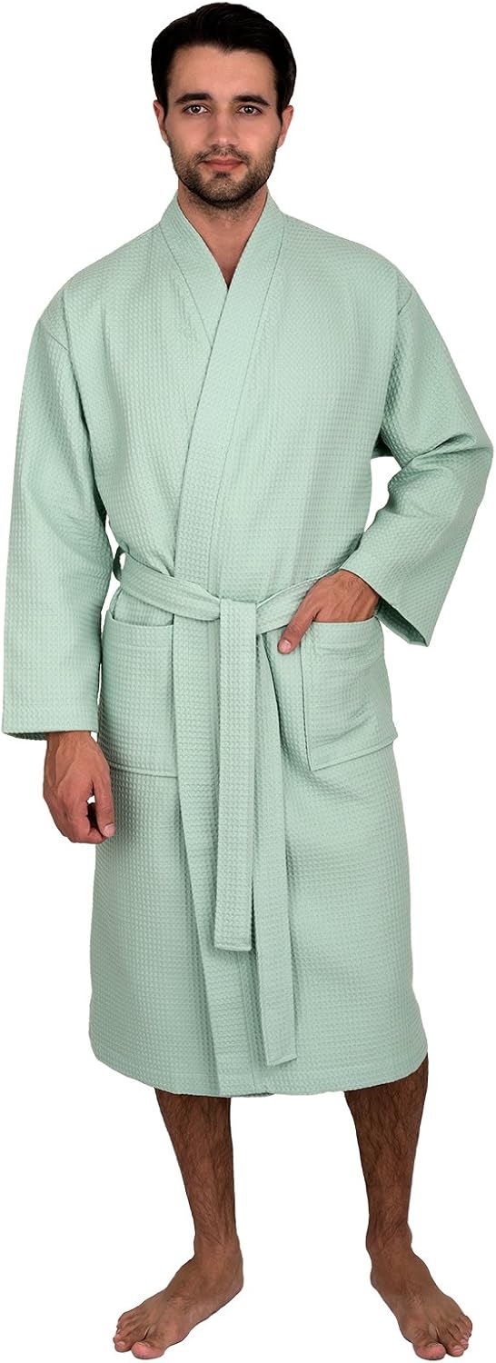 TowelSelections Waffle Weave Bathrobe Kimono Collar Spa Robe Made in Turkey