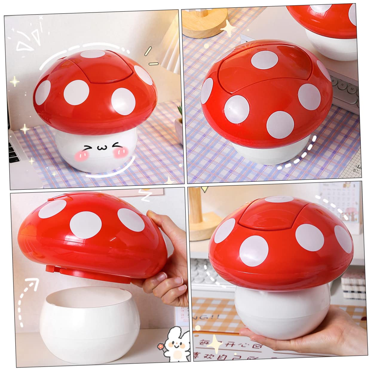 Bidone Spazzatura Decorativo Forma di Fungo con Coperchio Mini