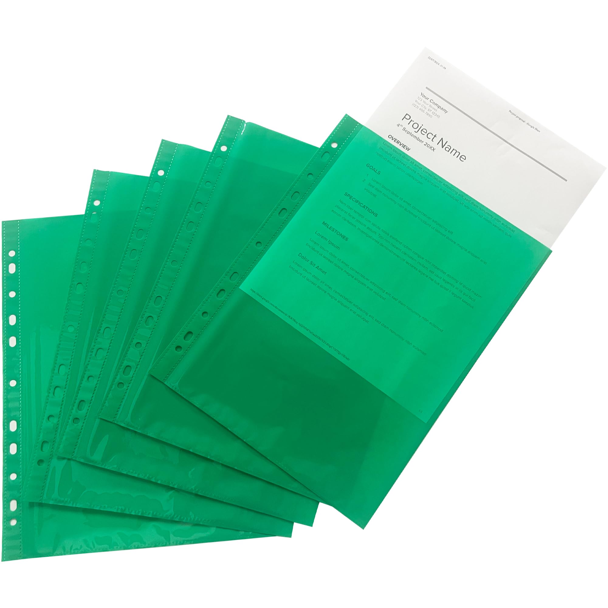 Pack of 50 A4 Green Clear Punched Pockets by Janrax