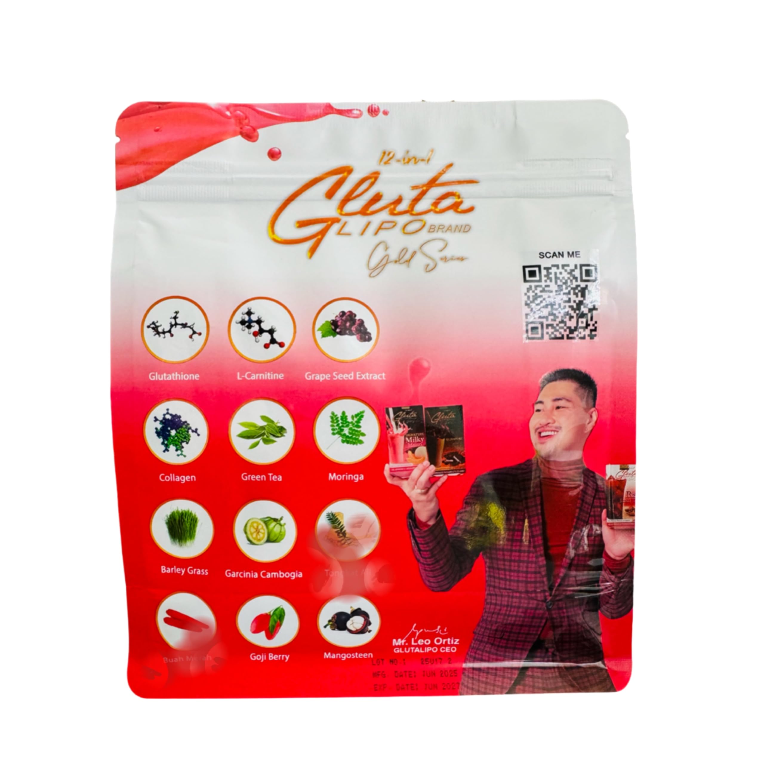 12-in-1 Glutalipo Gold Series Red Iced Tea, 10 Sachets : Grocery & Gourmet Food