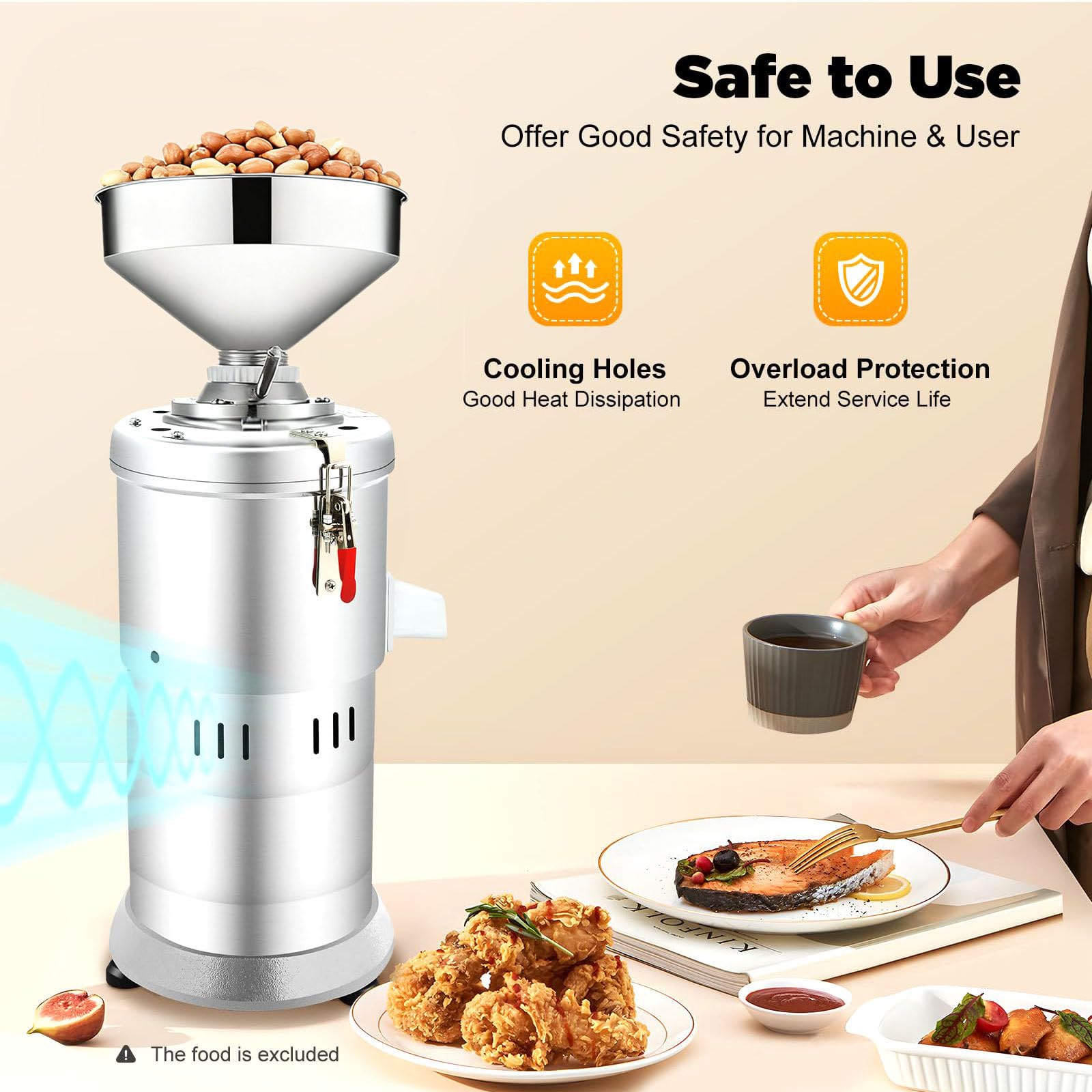 33 lb/h 1100W Kommerzielle Nussbutter-Maschine | Hochleistungs-Edelstahl-Erdnuss- & Sesam-Mühle mit Konsistenzkontrolle | Geeignet für Restaurant, Hotel, Lebensmittelproduktio