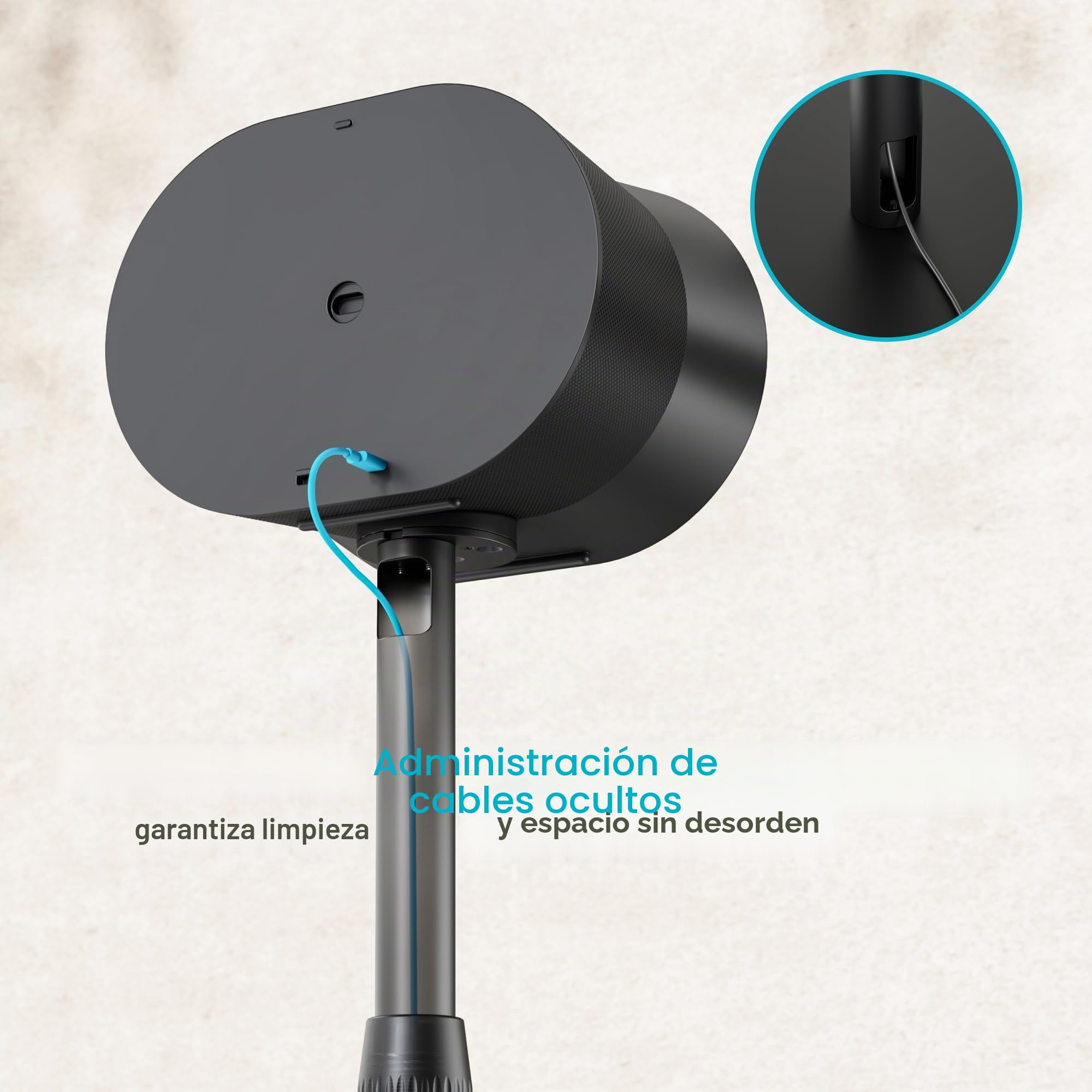 PEGZONE Soporte Altavoces para Sonos Era 100/300, 2 Unidades, Negro | Altura ajustable 68-106 cm, acero con gestión de cables, hasta 5 kg, base antideslizante Ø30 cm