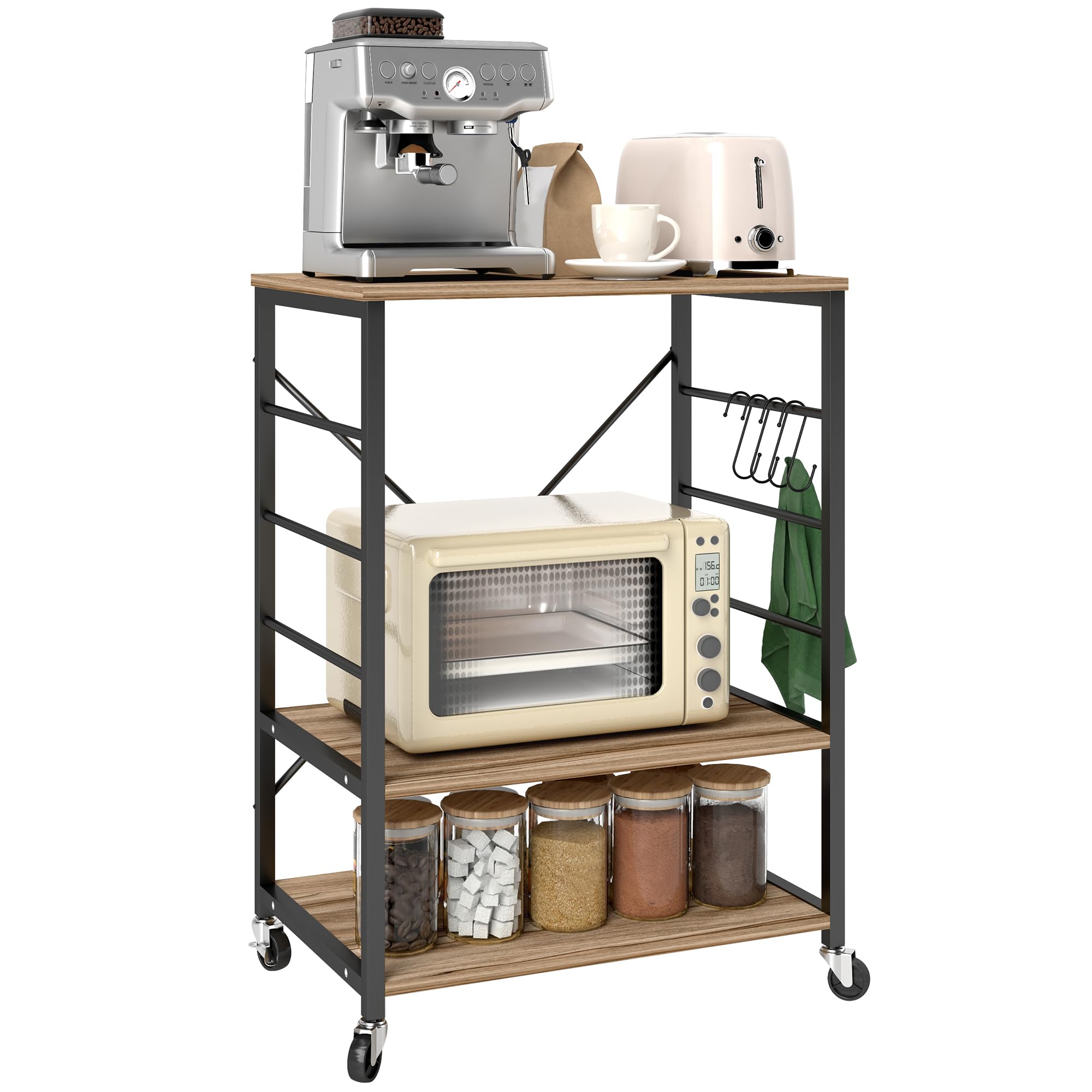 HOMCOM Scaffale da Cucina a 3 Livelli Stile Industriale 60x40x84 cm Teak