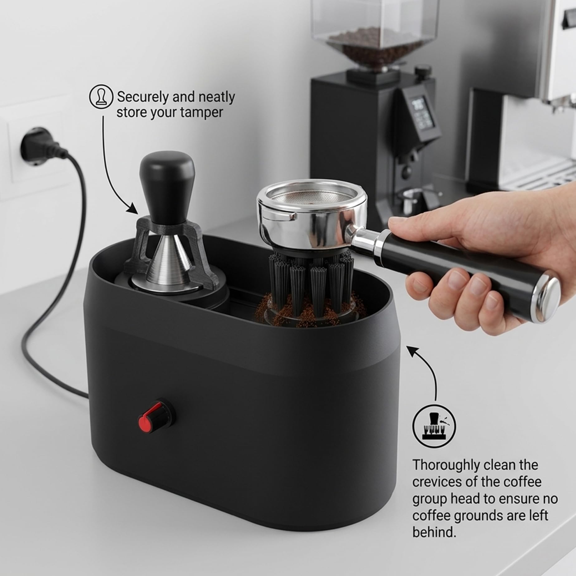 Limpiador automático de portafiltros, kit de limpieza de portafiltros de café Limpiador automático con cepillo dedicado y soporte estable para de espresso.