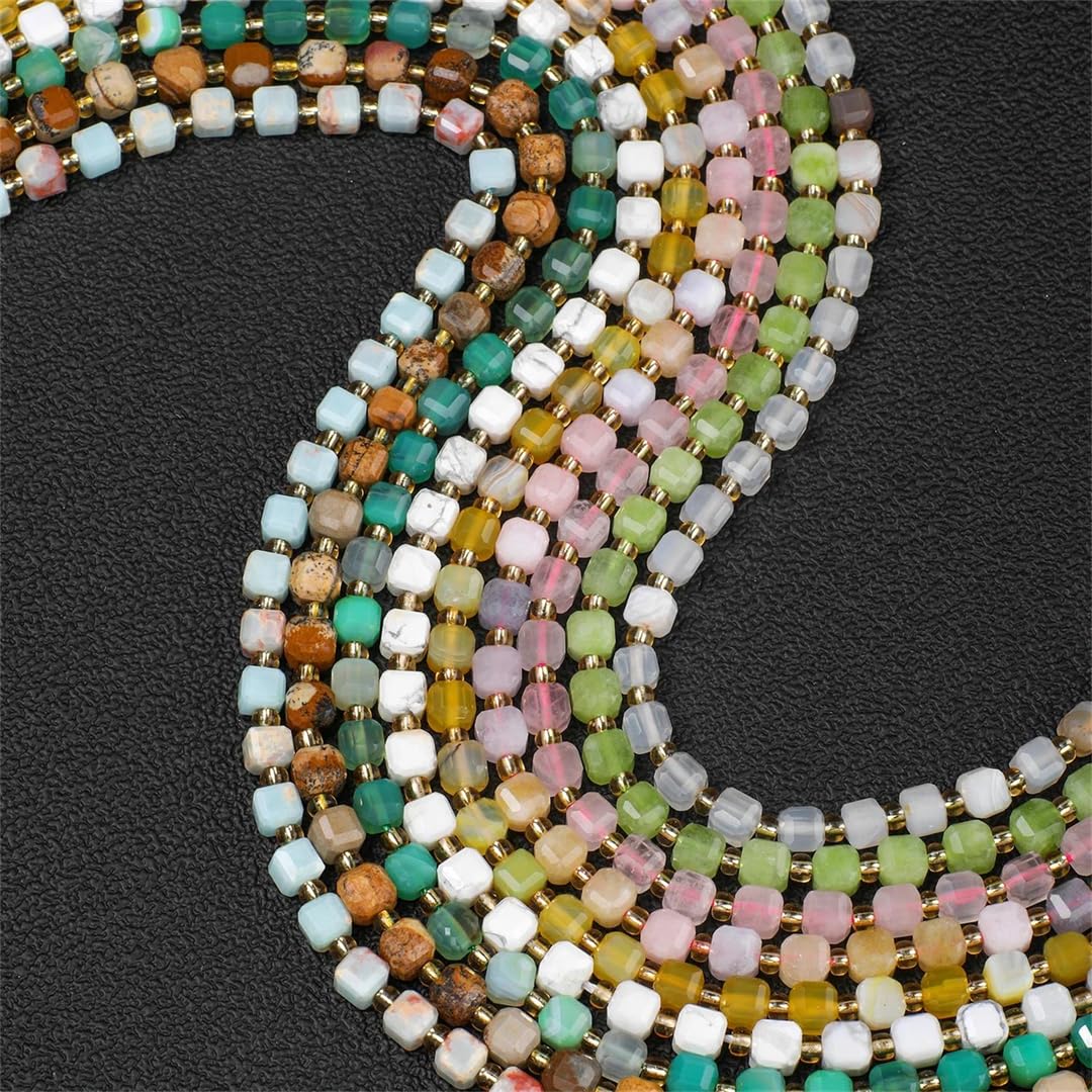Cuentas cuadradas facetadas de piedra natural de turmalina, aguamarina, ónix, para joyas, collares, pulseras, bricolaje