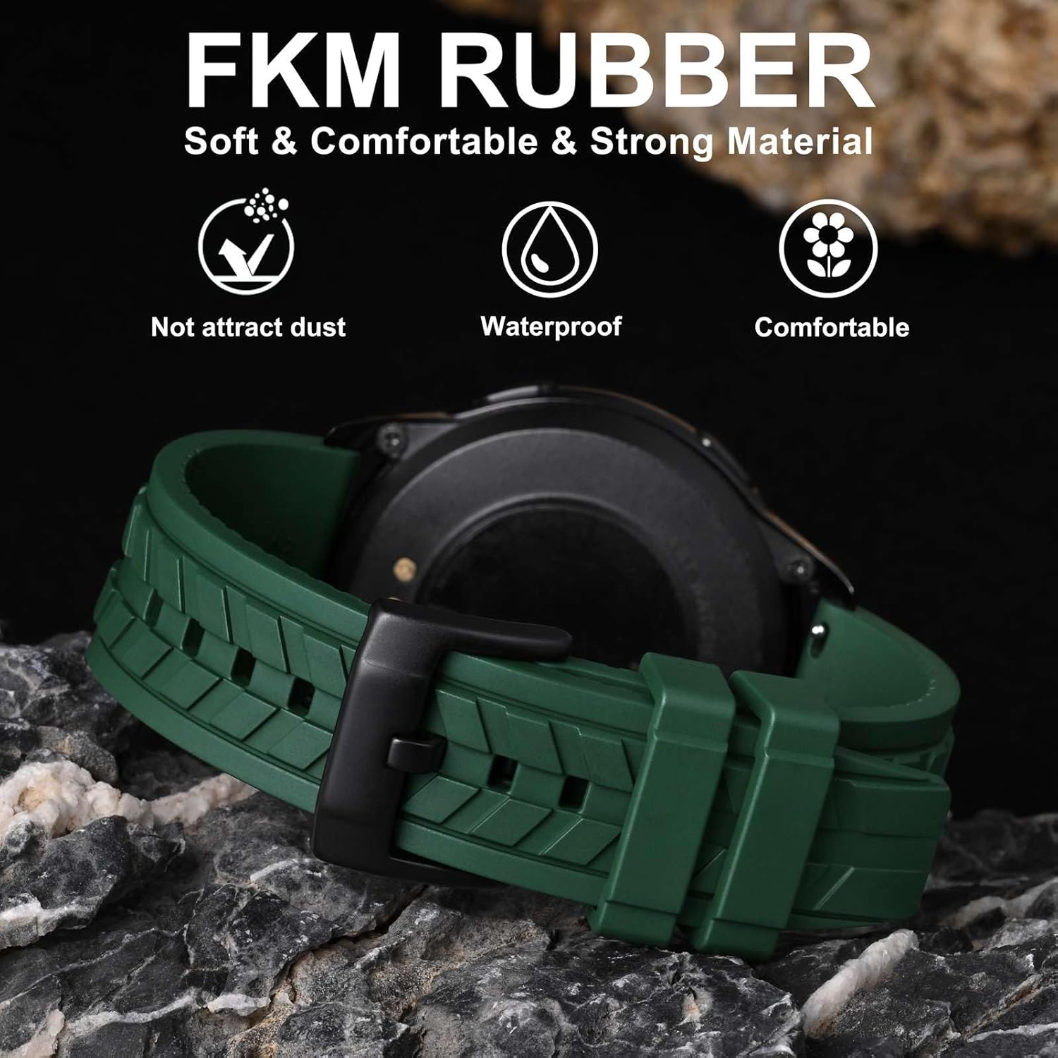 WOCCI Watch Bands, FKM Rubber (Not Silicone), Replacement Straps for Men and Women, Quick Release, Compatible Watch Lug Width 20mm 22mm - Image 2