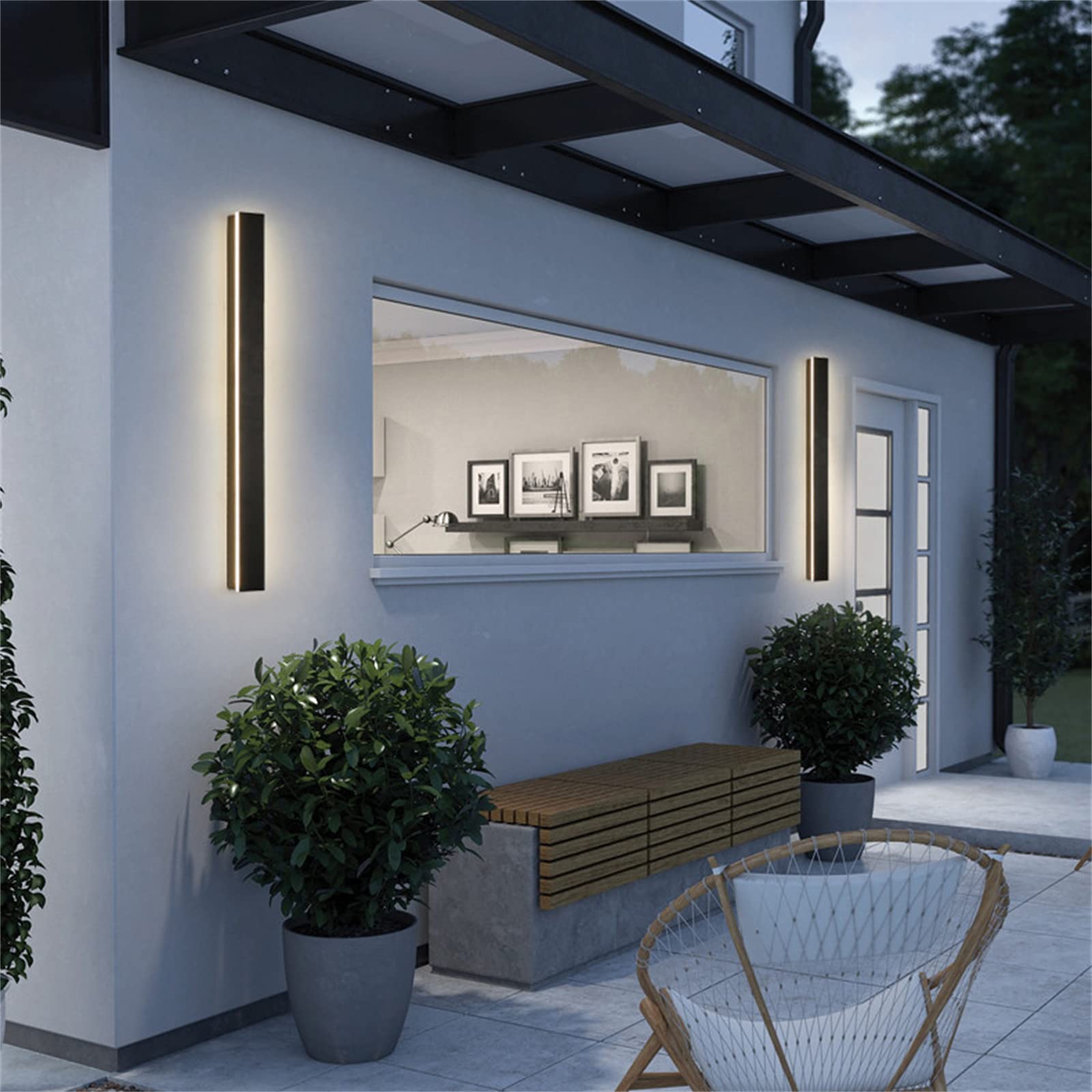 QYYZTQY Dimmable Outdoor Garden Wall Lights Lamp with Remote Control Black Long Strip Outside Indoor Aluminium IP65 Waterproof Exterior Patio Hallway Night (150cm 86W)