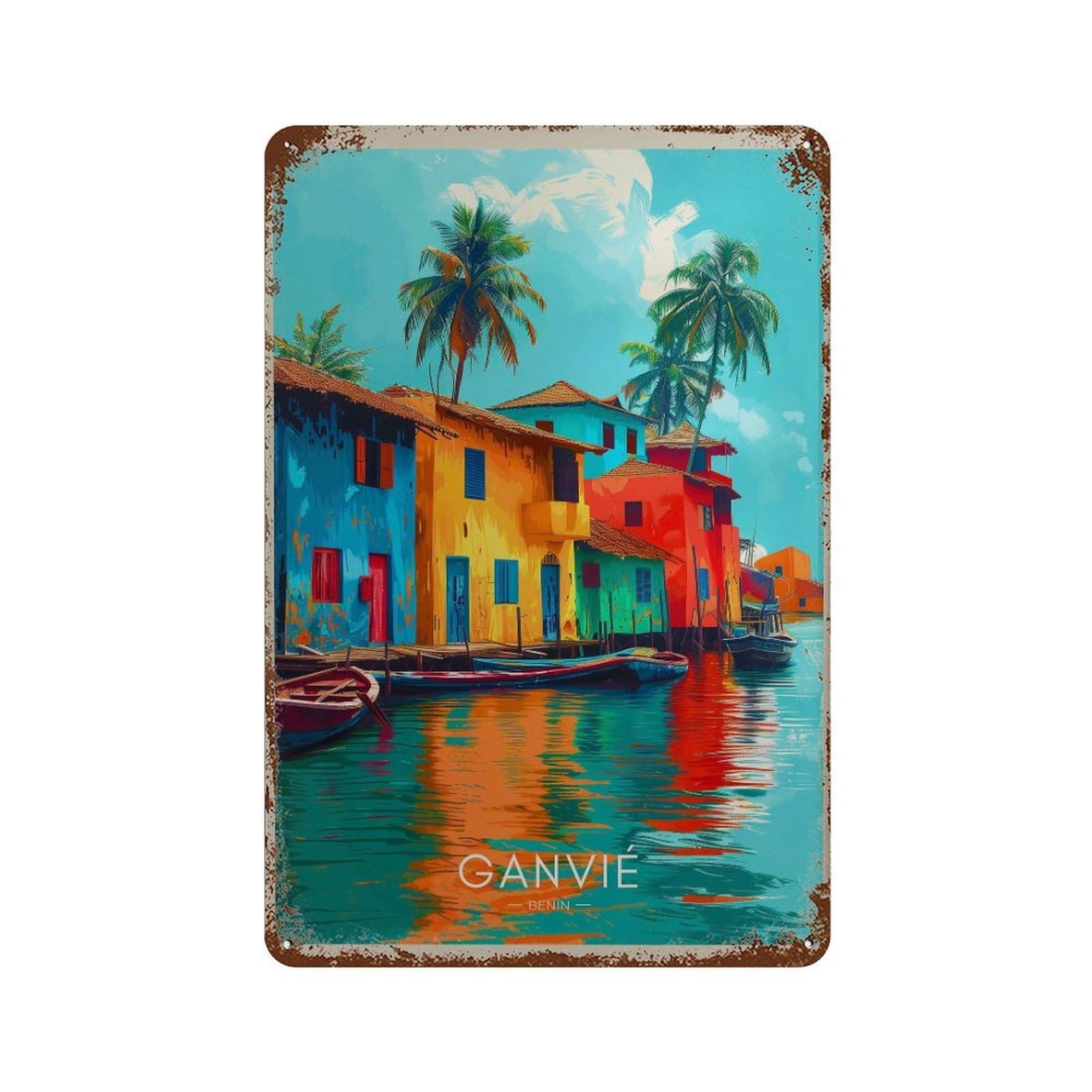 xiaoxiaoshen Ganvie Benin Travel Vibrant African Wall Decor Art Metal Tin Poster Modern Home Decor Art Home Bar Shop Decorations Vintage Sign 30x20cm