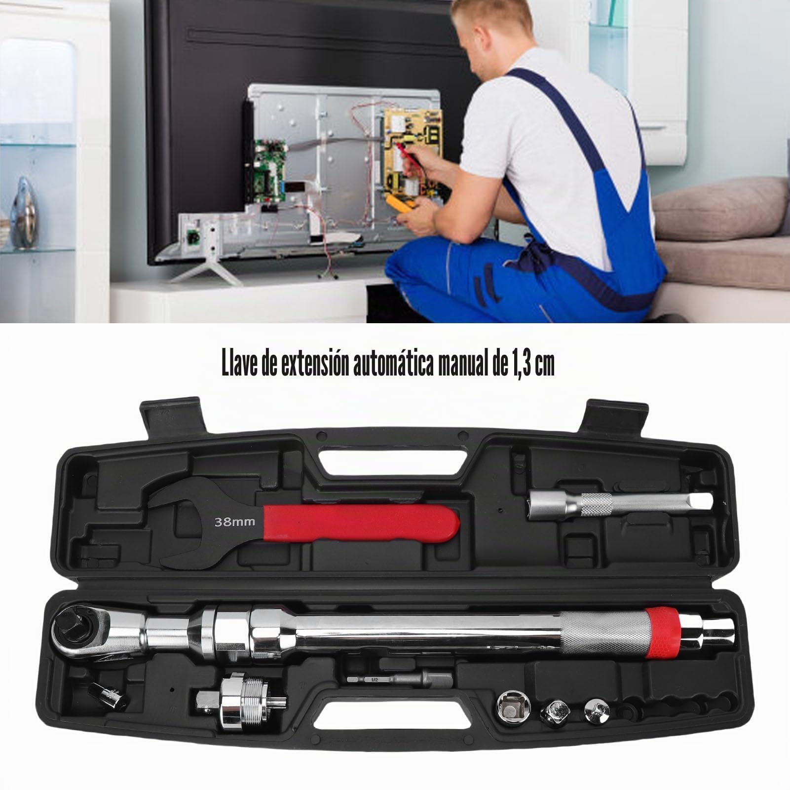 Luocute Extensión de Compensación de la Llave de Extensión, Extensor de Impacto de Trinquete de Servicio Pesado 2 en 1 Automático Manual con Adaptador de 1/2 Pulgada para Taladro