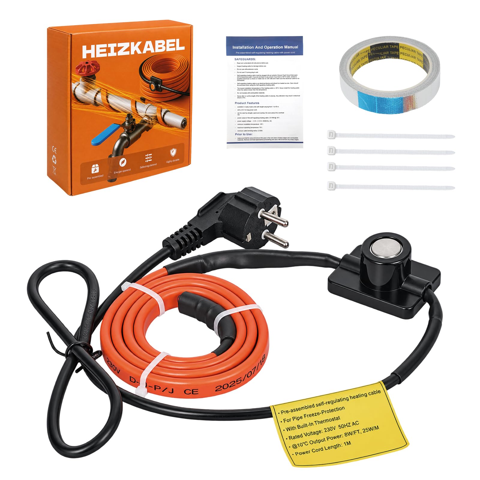 3 m samoregulujący kabel grzejny z termostatem 25 W/M IP65