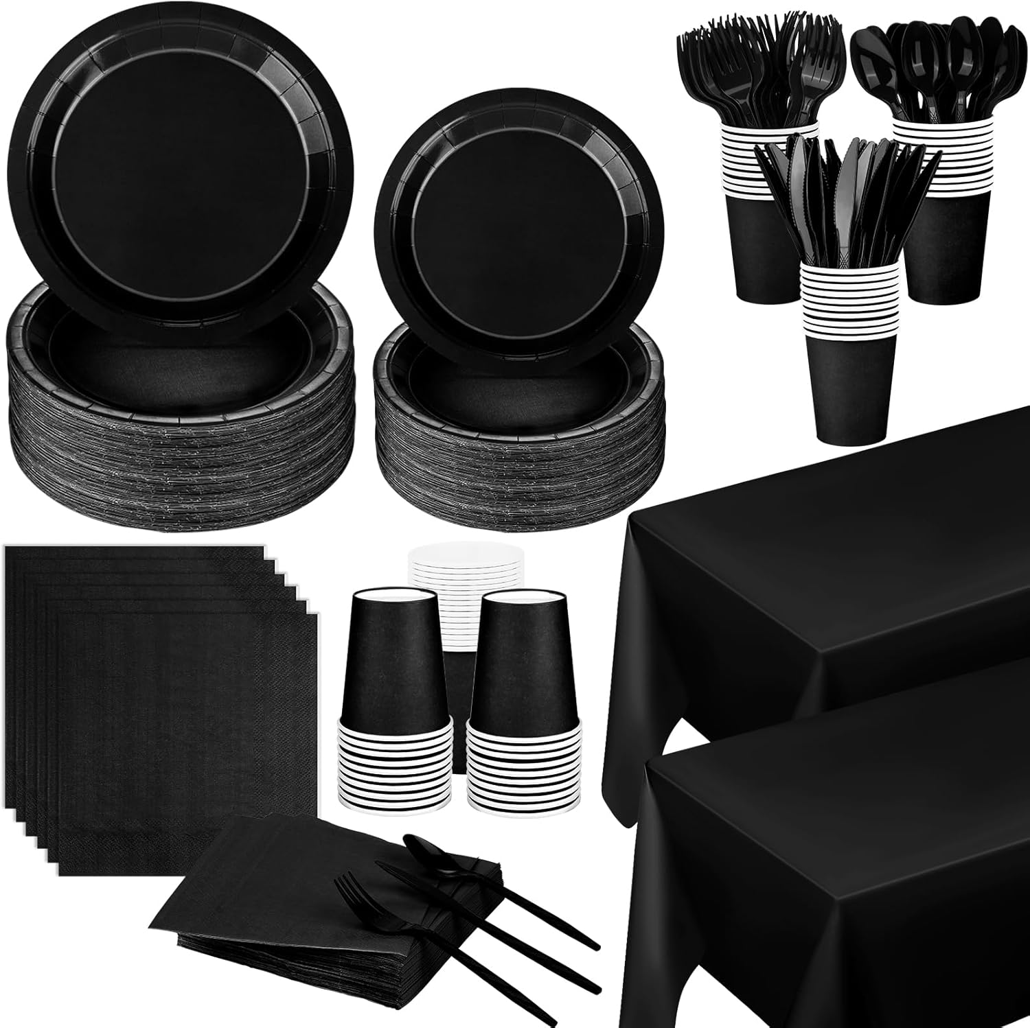 TWOWYHI 352PCS Black Party Supplies Set Serves 50Guests