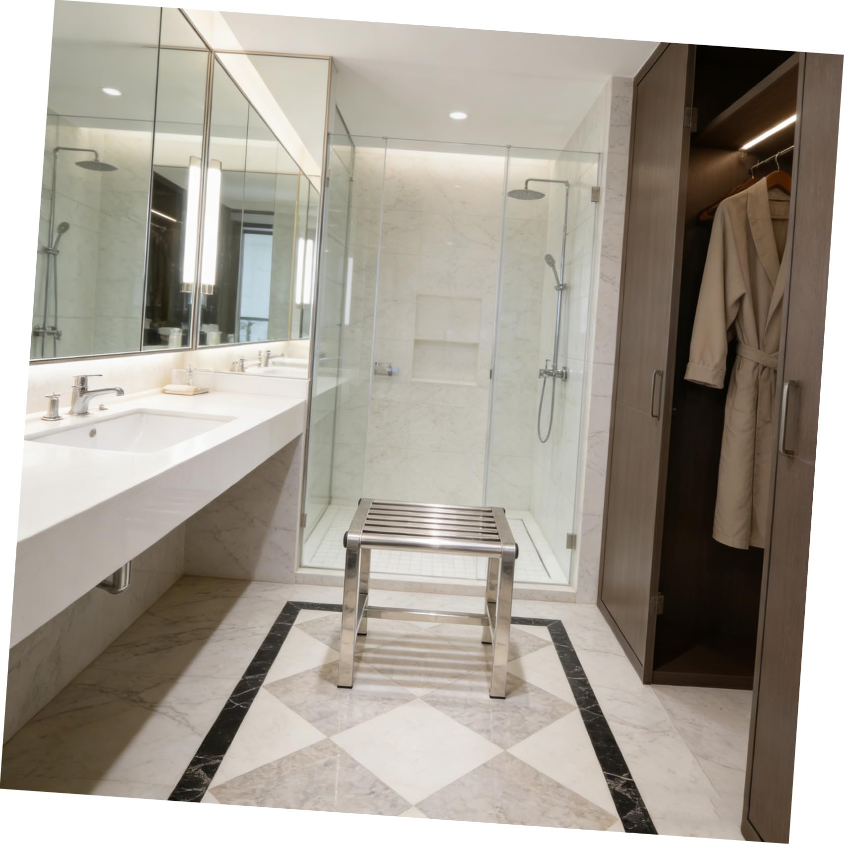 TOYANDONA Taburete de Ducha Compacto de Acero Inoxidable Resistente al Agua Diseño Antideslizante y Limpieza Fácil para Baño y Balcón, Adecuado para Personas Mayores
