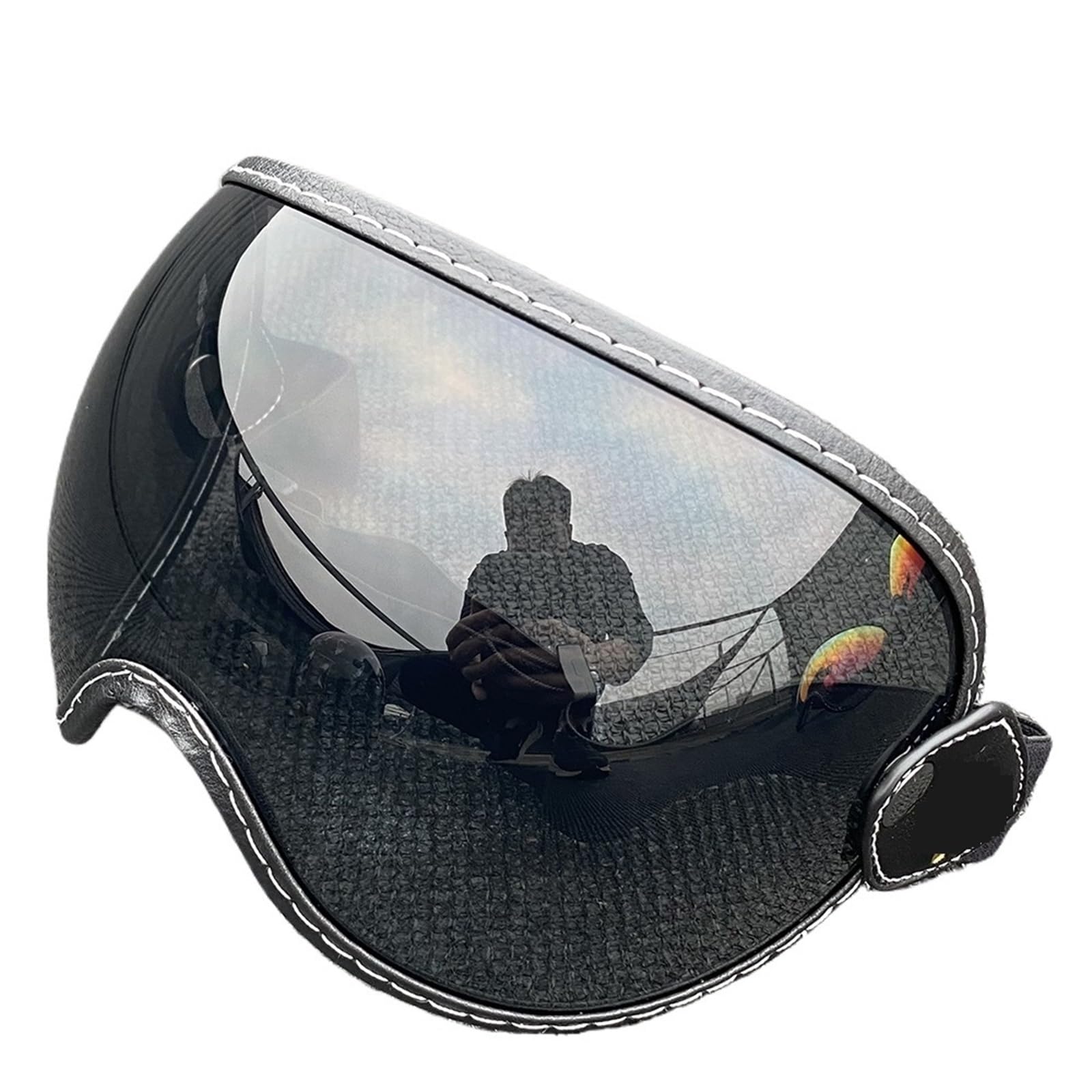 visera casco moto Gafas de motocicleta, cascos media cara con visera burbuja, parabrisas anti-UV, lentes casco abierto coloridos Accesorio Ajustable para Casco Integral(Black)