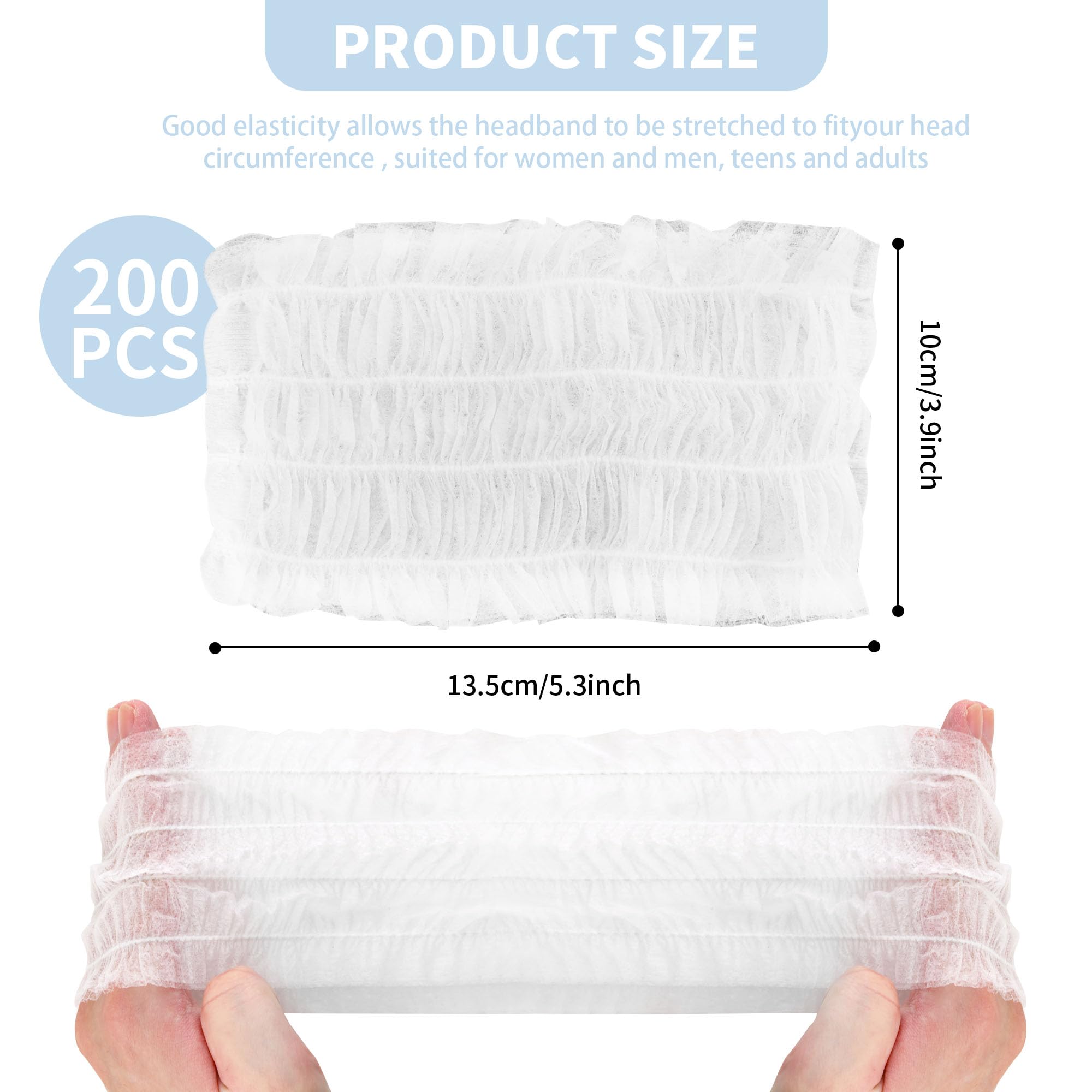 WENLISELL 200 PCS Disposable Elastic Hair Wraps, Non-woven Disposable Headbands for Facials White Hair Wraps for Home Use Spa Salon - Image 2
