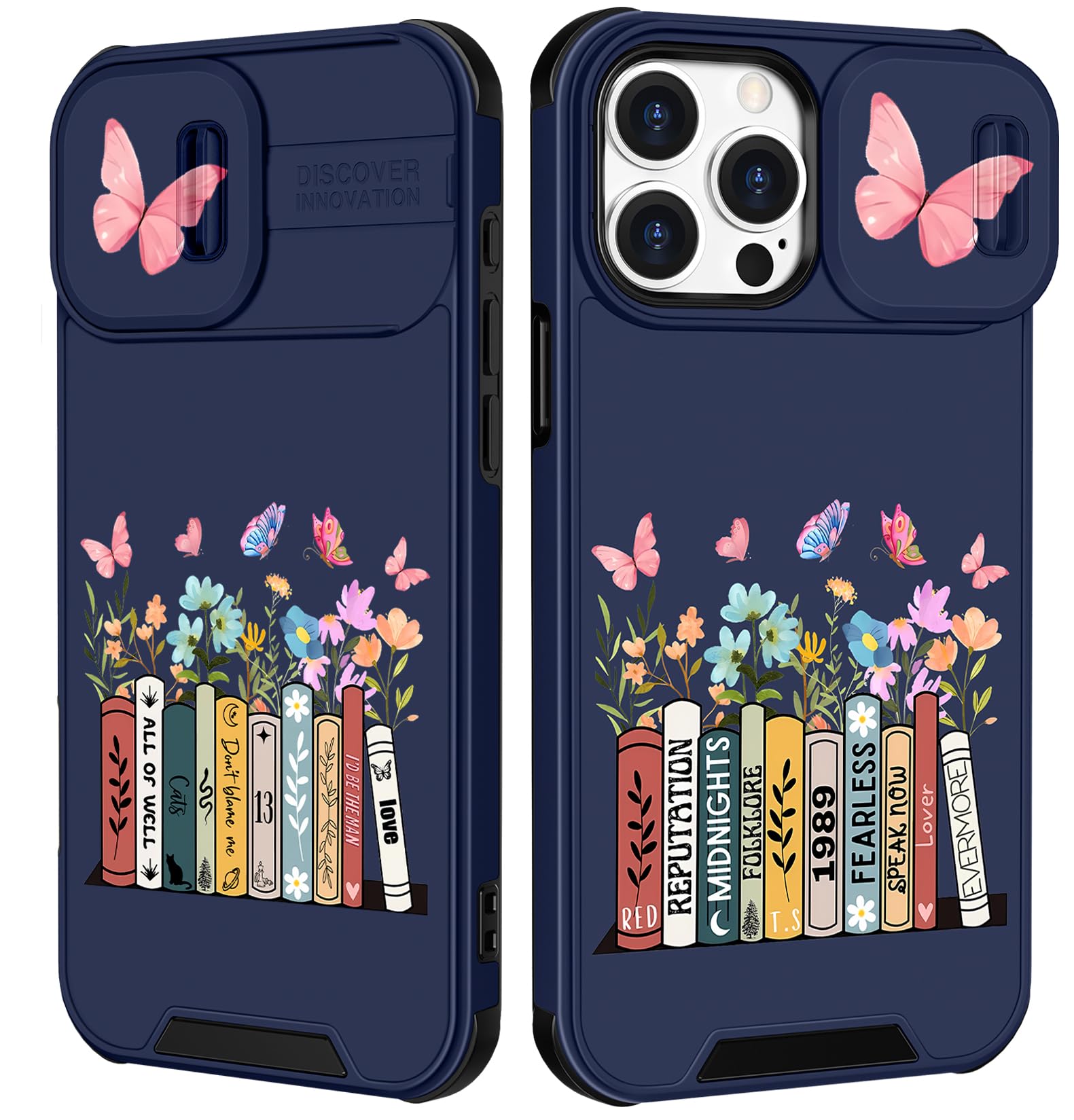 Funermei (2in1 for iPhone 12 Pro Max Case for Women Cute Girls Butterfly Phone Cover Flower Books Girly Pretty Kawaii Design with Camera Cover Funda for Apple for iPhone 12 Pro Max Case