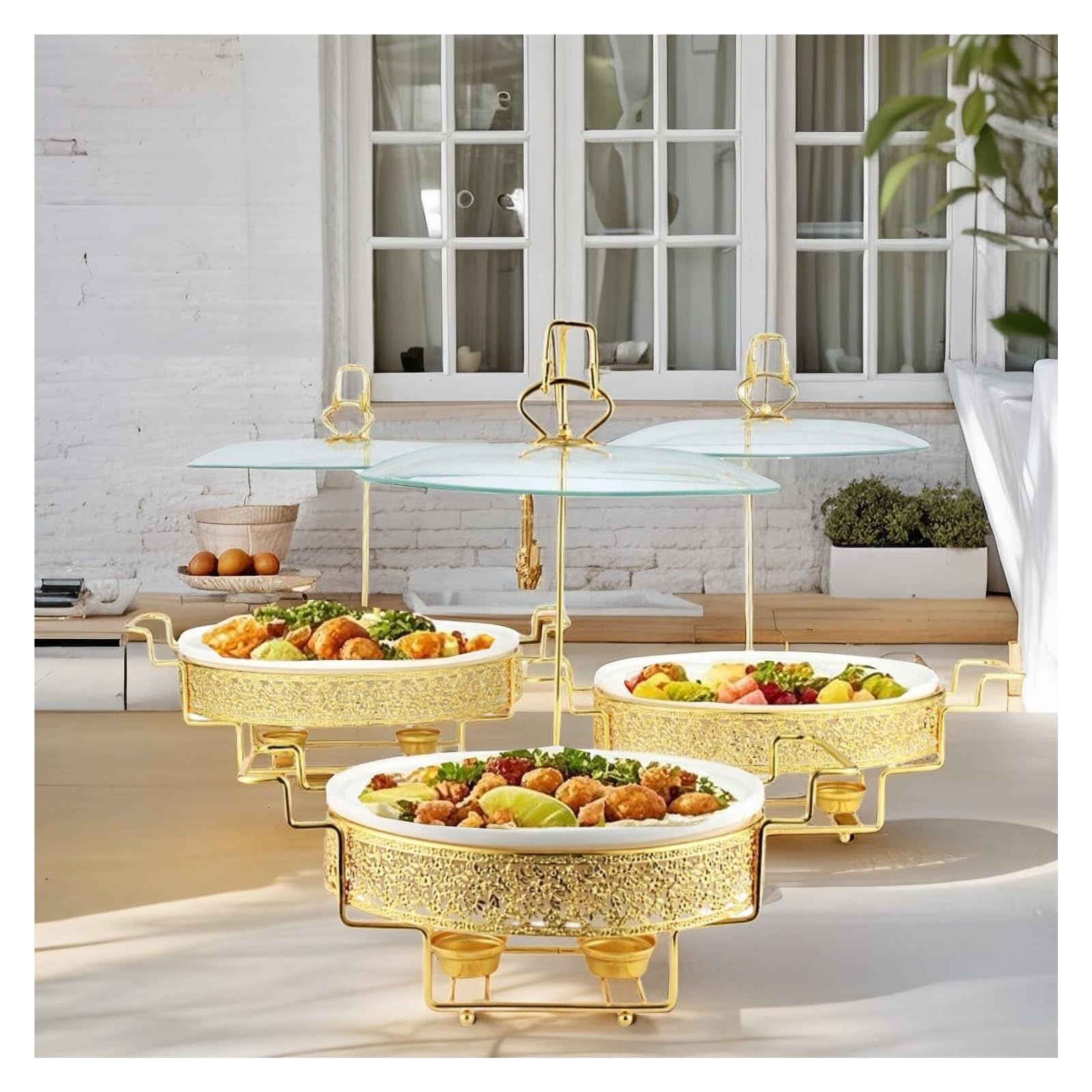 Scaldavivande in Ceramica Oro for Buffet | Rinforzo con Finitura Simil Marmo, Buffet Scaldavivande for Feste(3L)
