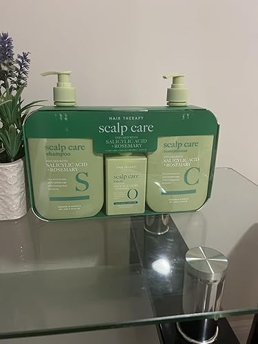 Miniatura 3 de Scalp Care - Juego de terapia capilar, ácido salicílico + romero, champú y acondicionador, infundido con aceite de menta