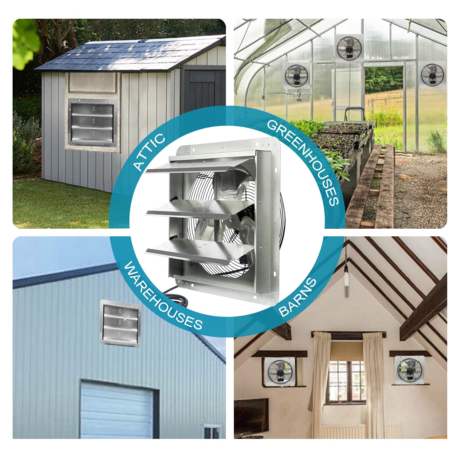 VENTISOL 14 Inch Shutter Exhaust Fan Wall Mounted, Aluminum with 1.65 Meters Power Cord Kit,High Speed 1950CFM, Ventilation fan for Garage,Greenhouse,Attic,Shed,Shop