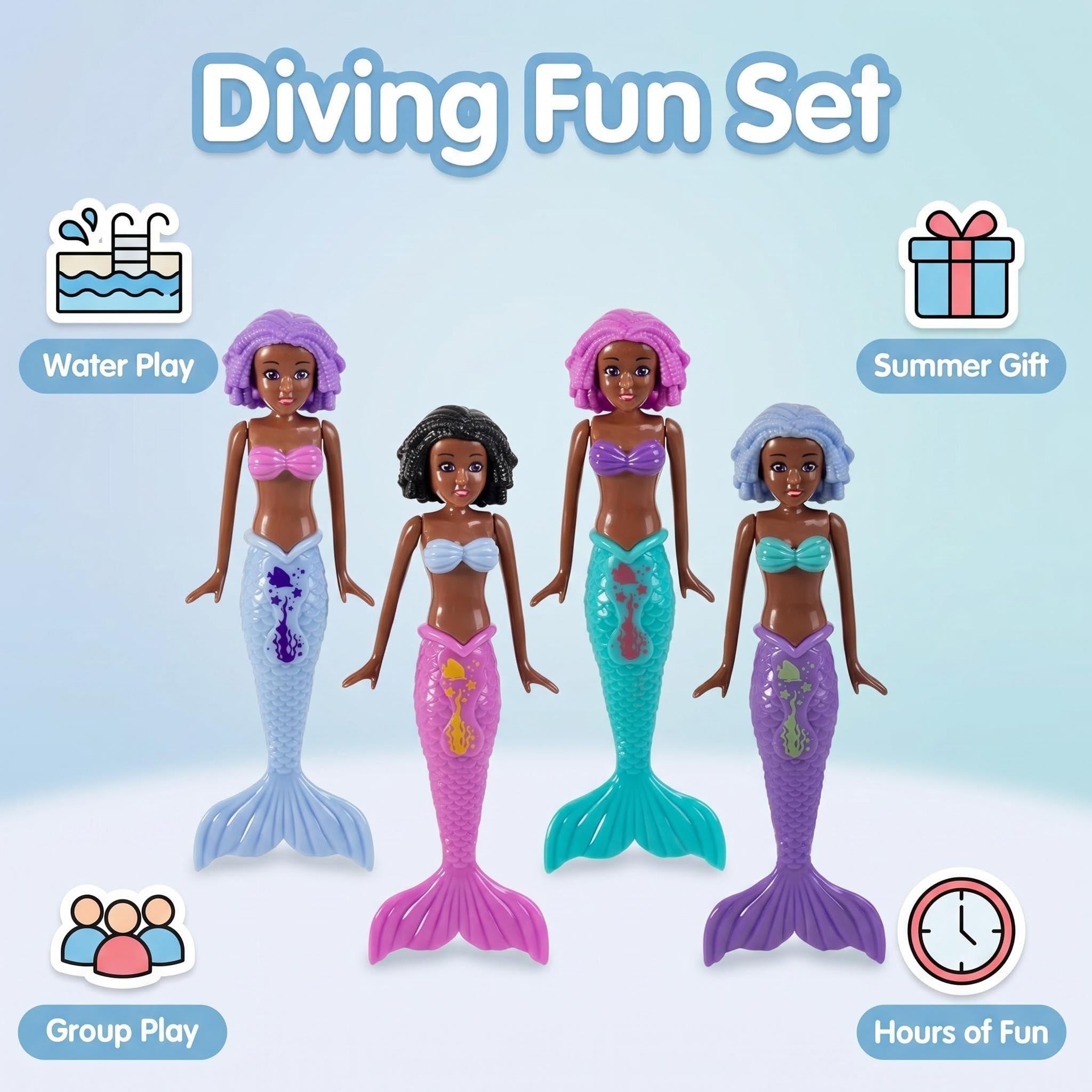 HATFRYF Pool Diving Toy Set, 4 Piece Princess Pool Toys, Water Bath Toy, Swimming Underwater Pool Training Toys - Image 3