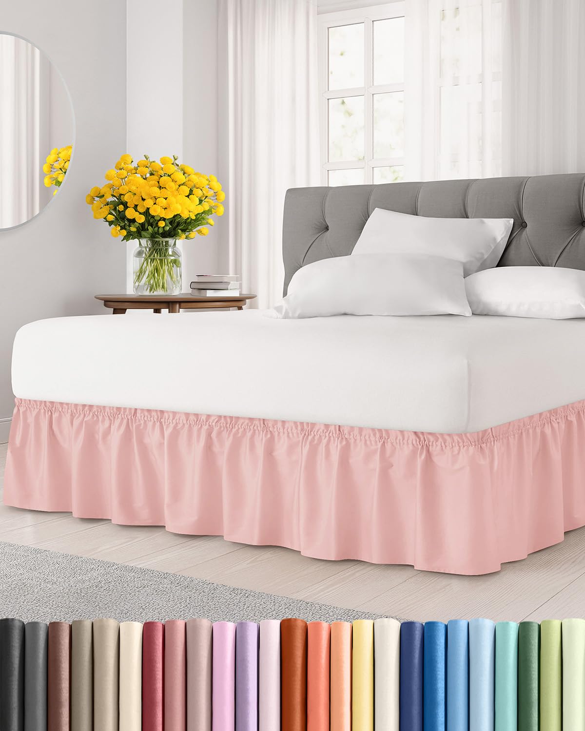 CGK Wrap Around Dust Ruffle Bed Skirt - King Size, 14" Inch, Baby Pink
