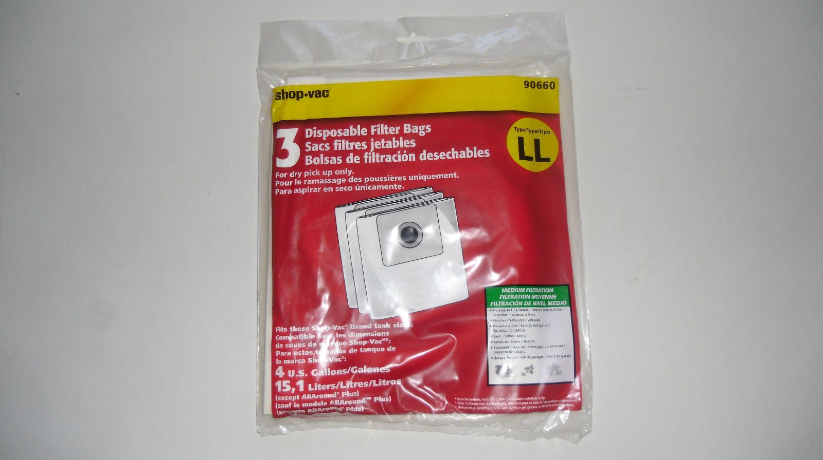 Amazon.com: Comprar Aspiradora 4 Galones, 15,1 Litros Tipo Ll Bolsas Parte  # 90660 (3 en Pack) : Industrial y Científico