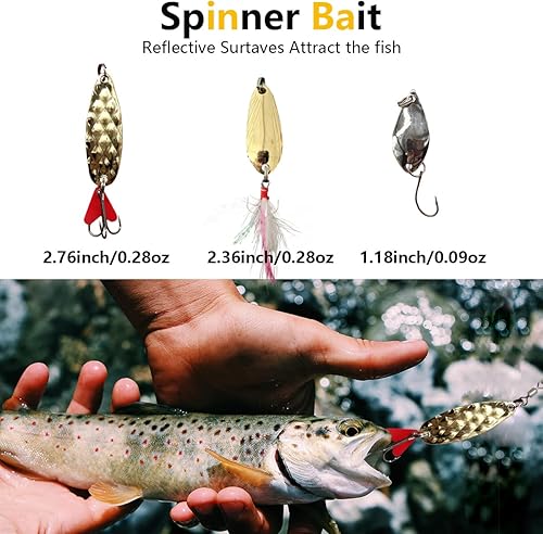 Miniatura 5 de Kit de señuelos de pesca, incluyendo cebos, anzuelos, palas, lombrices, plomos, ganchos, caja de aparejos y más equipo de pesca para truchas
