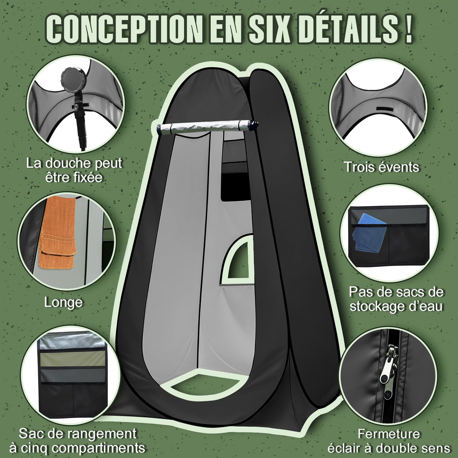 Charmofun Tente de Douche Pop Up, Cabine de Douche Camping Anti-UV, Tente de Toilette Portable avec Sac de Transport pour Plage Pêche Randonnée L'extérieur
