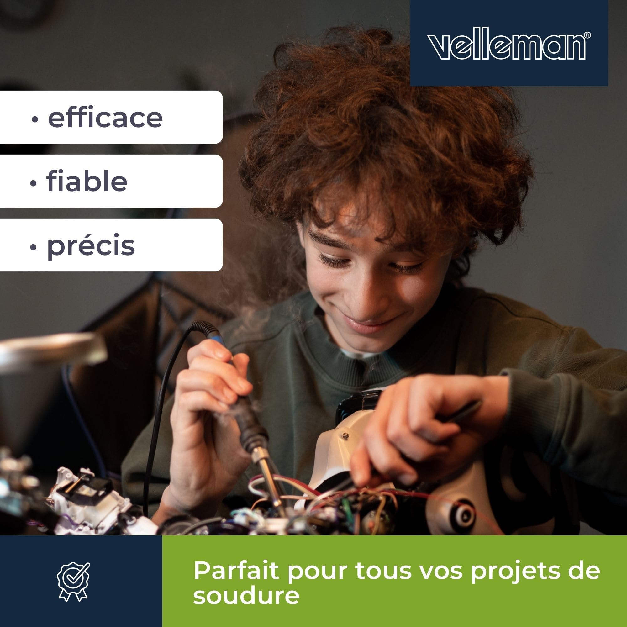 Velleman Station de soudage avec écran LCD, élément chauffant en céramique 48 W, réglage manuel de la température 150–450 °C pour électronique et bricolage