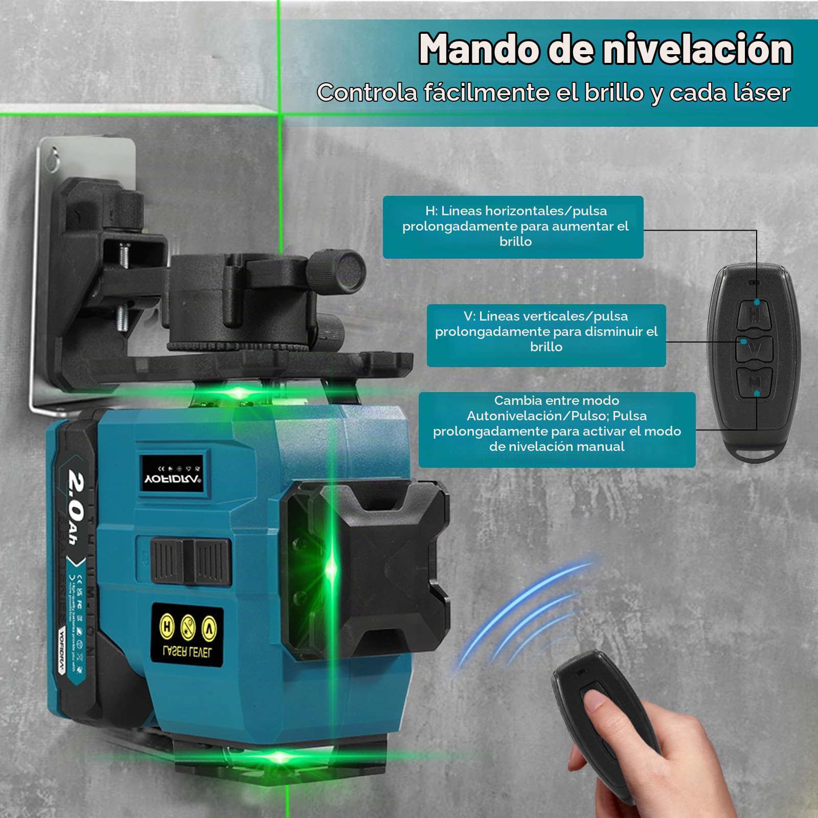 Yofidra Nivel Laser Con Soporte de Tripode - Nivel Laser Autonivelante 360°, 4D 16 Lineas Laser Nivel, Autonivelante, IP54, con 2 Baterias de 2000 mAh y Control Remoto