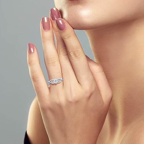 Miniatura 5 de Gem Stone King Anillo para mujer de plata de ley 925 con diamantes cultivados en laboratorio azul cielo y aguamarina blanca 044 quilates piedra